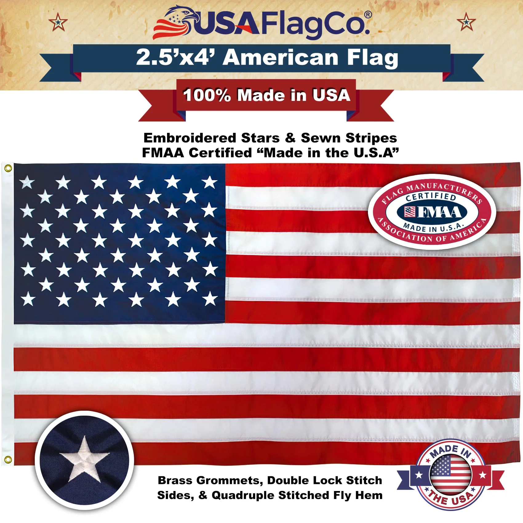 American Flag 2.5x4 Made in USA – Solar Shield Nylon - Image 4