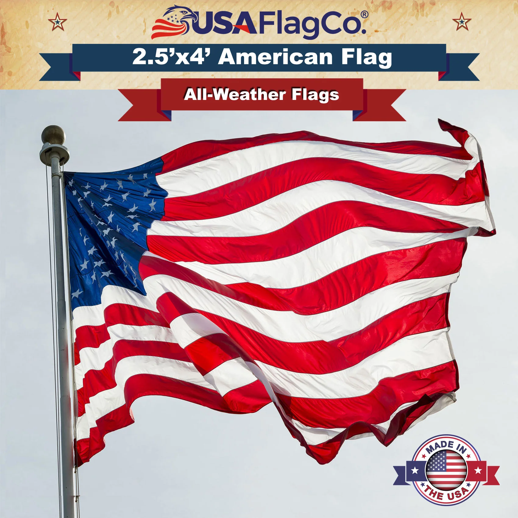 American Flag 2.5x4 Made in USA – Solar Shield Nylon - Image 6
