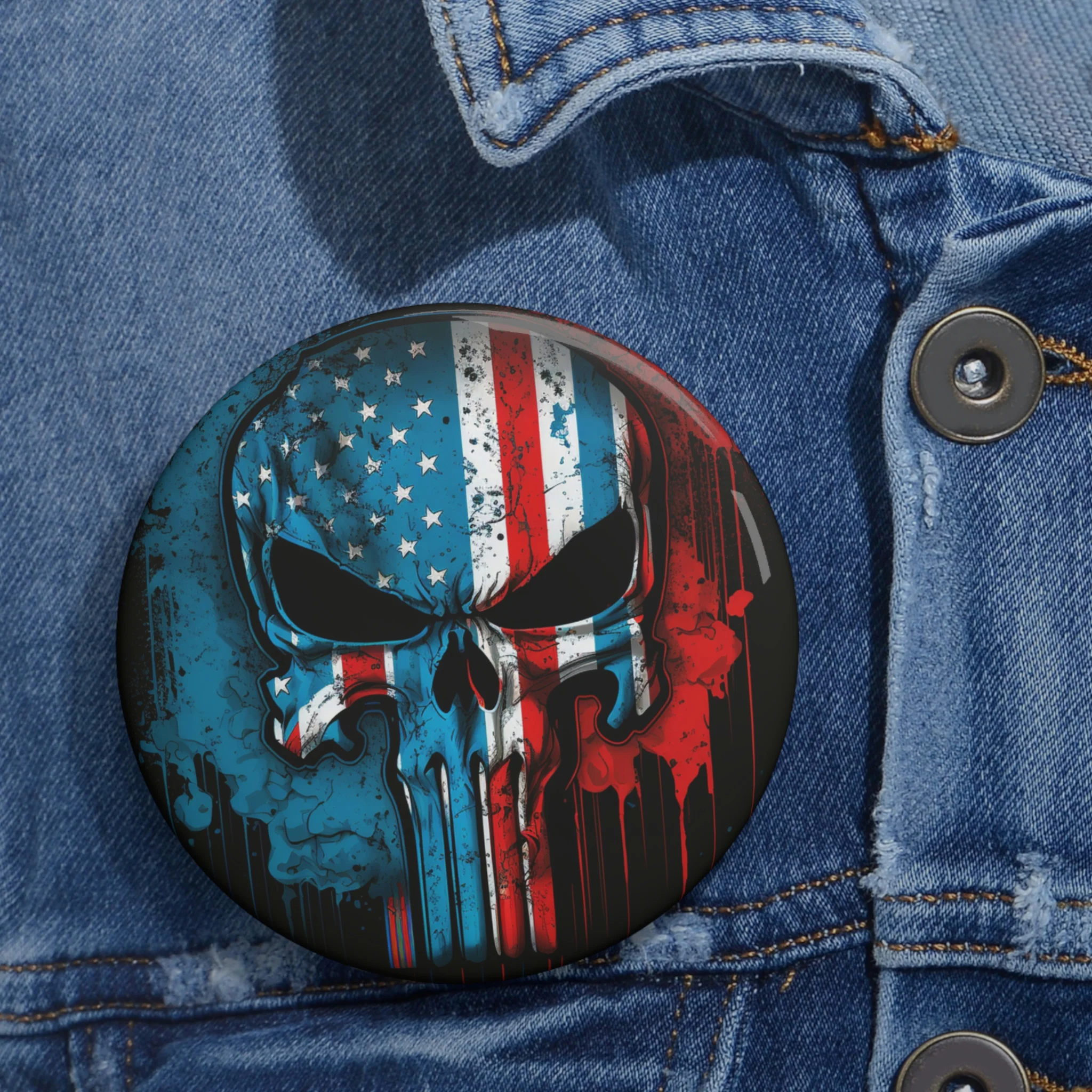 American Flag Punisher Skull Custom Pin Buttons - Image 2