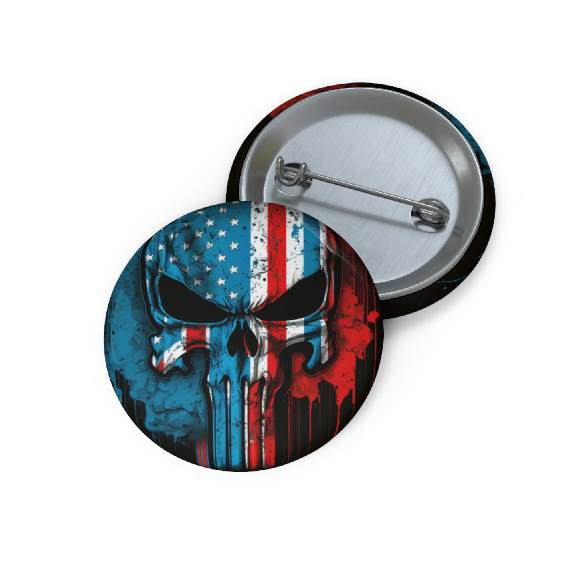 American Flag Punisher Skull Custom Pin Buttons - Image 3