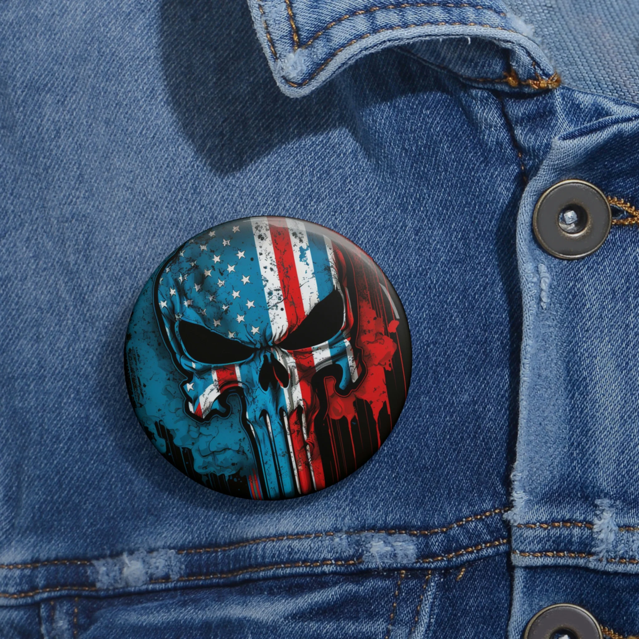 American Flag Punisher Skull Custom Pin Buttons - Image 6