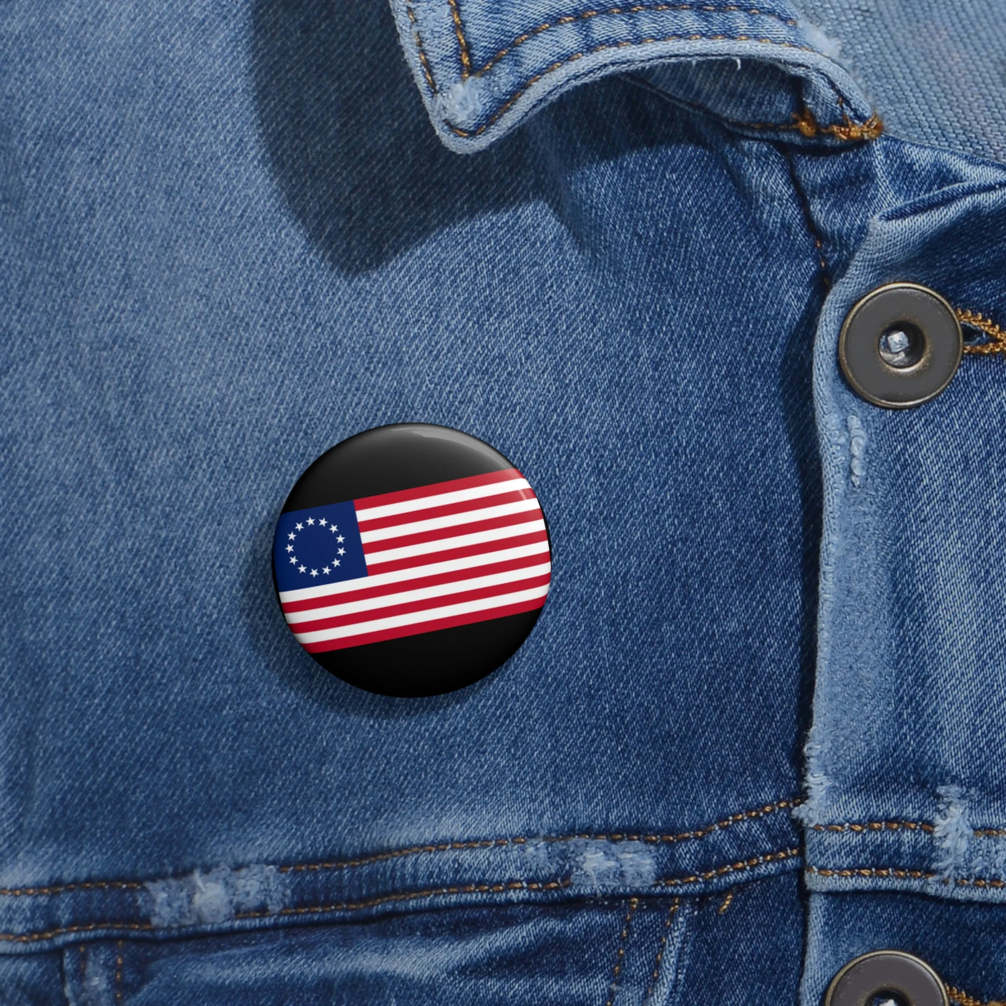 Betsy Ross Flag Custom Pin Buttons - Black - Image 4
