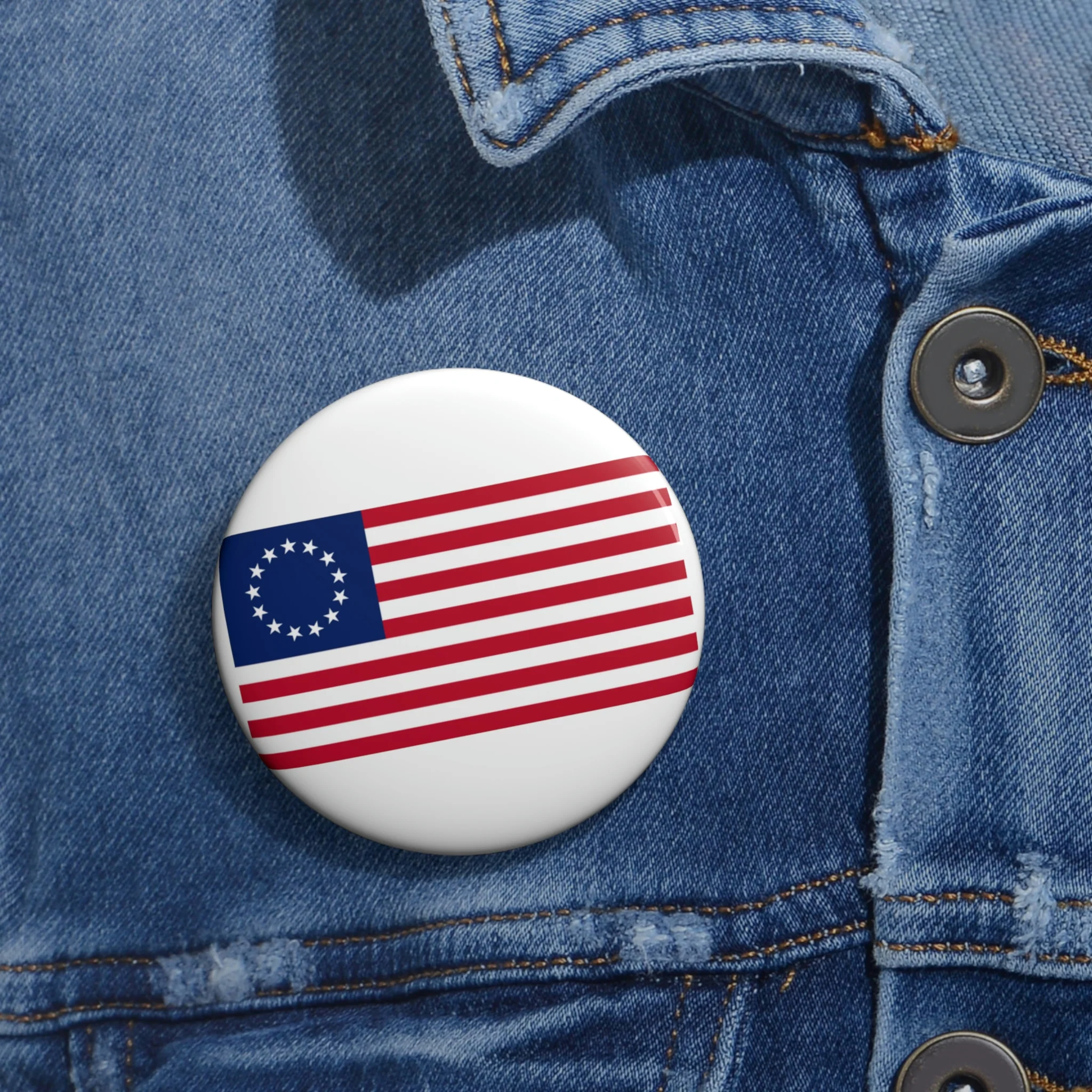 Betsy Ross Flag Custom Pin Buttons - White - Image 6