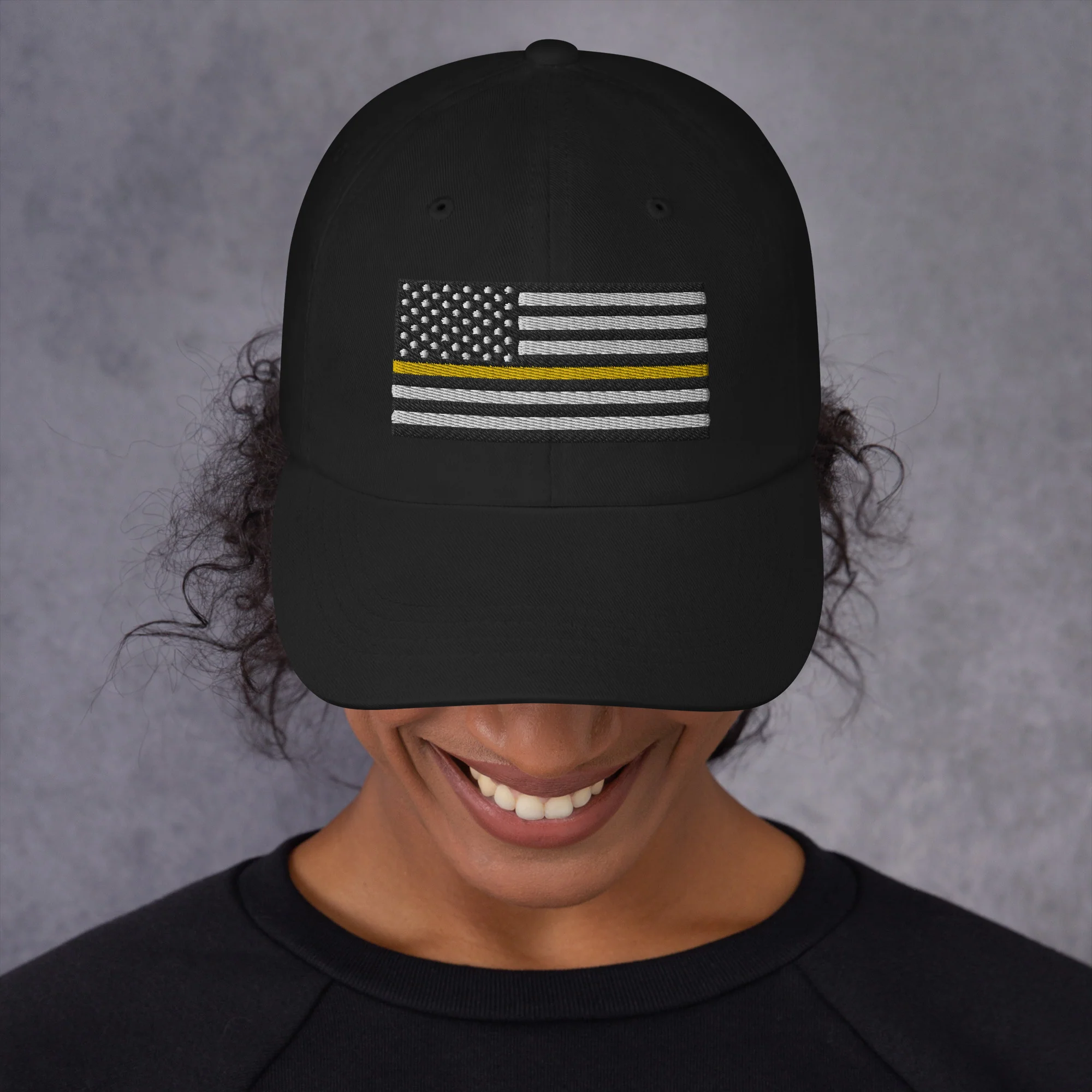Dad Hat - Thin Yellow Line Flag (Embroidered Flag) - Image 12