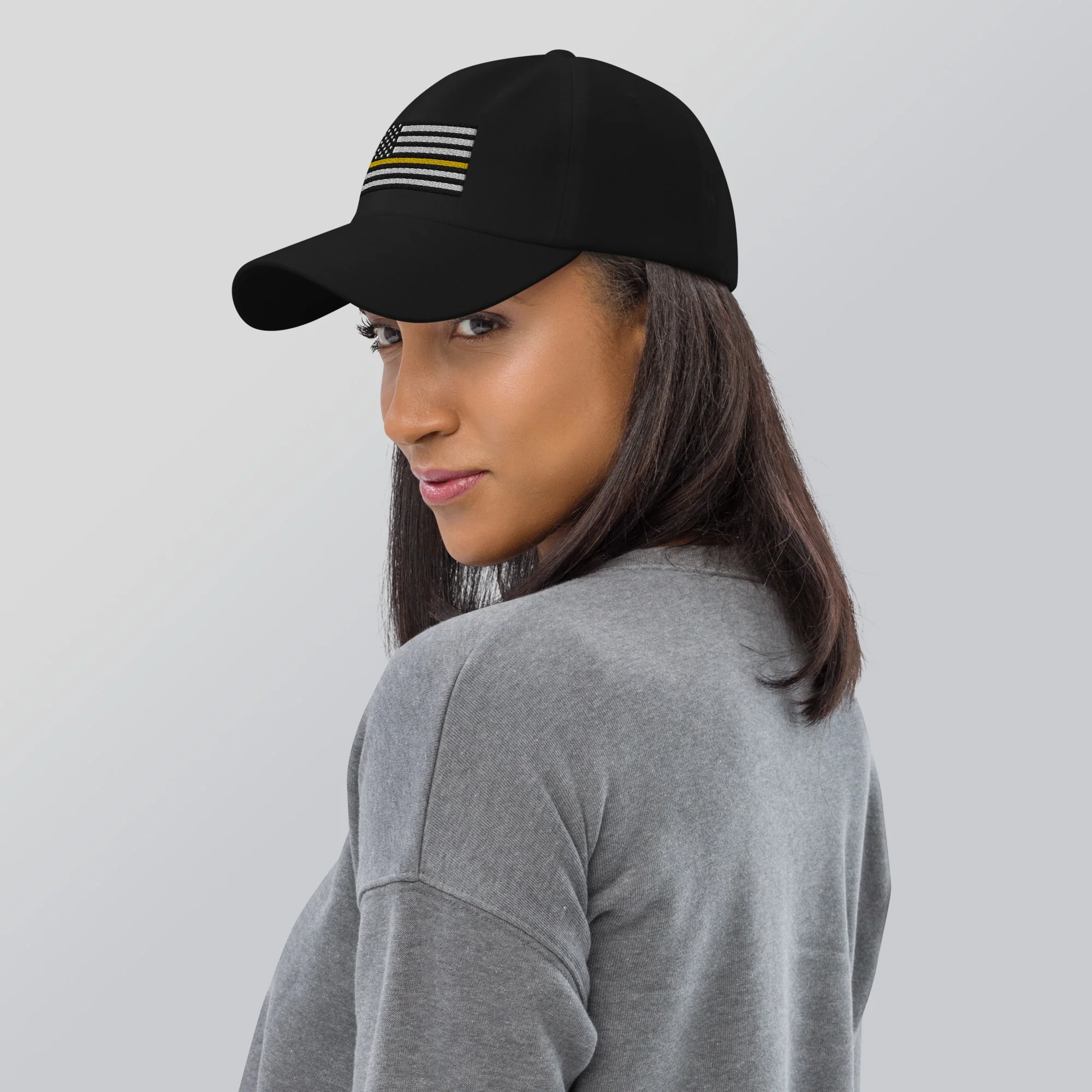 Dad Hat - Thin Yellow Line Flag (Embroidered Flag) - Image 19