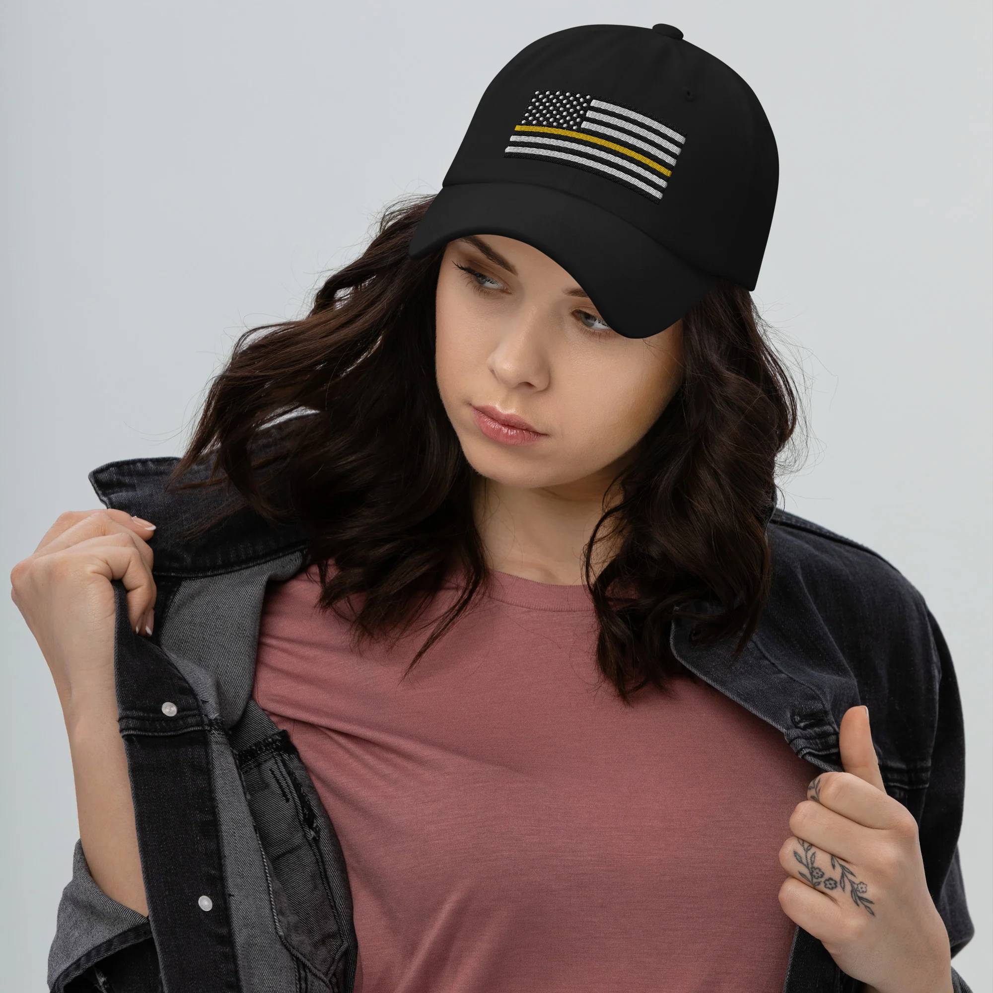Dad Hat - Thin Yellow Line Flag (Embroidered Flag) - Image 9