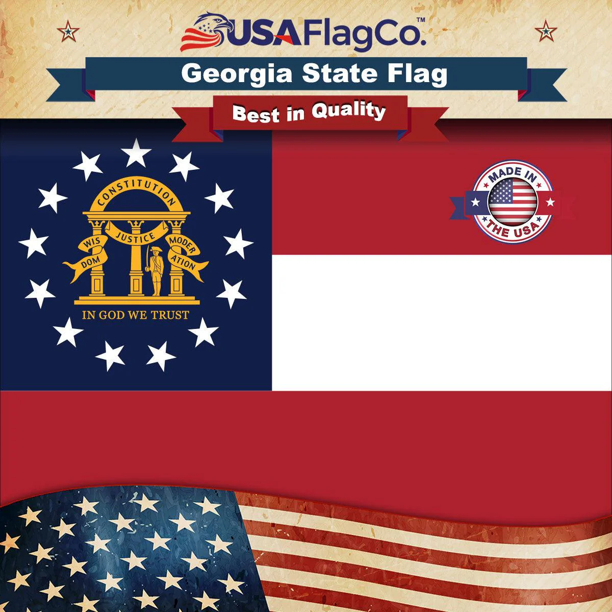 Georgia State Flag Made in USA – Heavy Duty Nylon