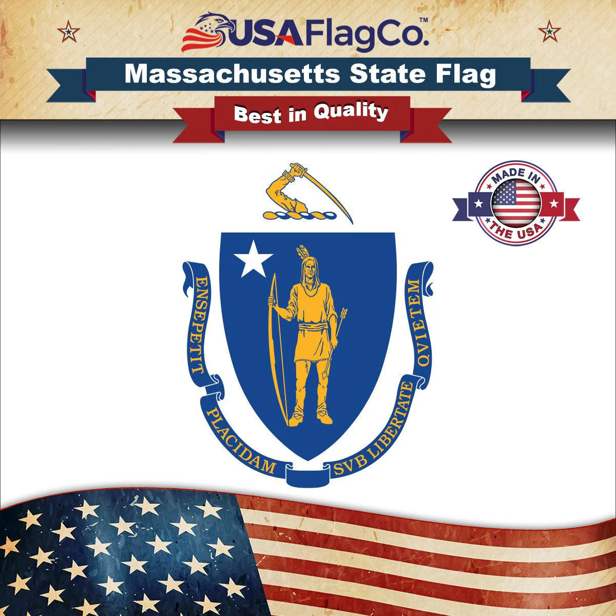 Massachusetts State Flag Made in USA – Heavy Duty Nylon