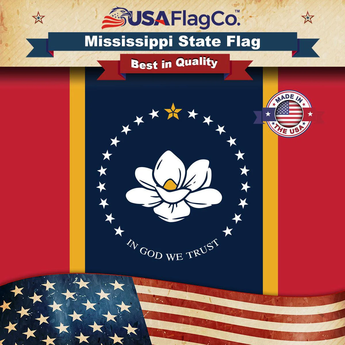 Mississippi State Flag Made in USA – Official 2021 Magnolia Design