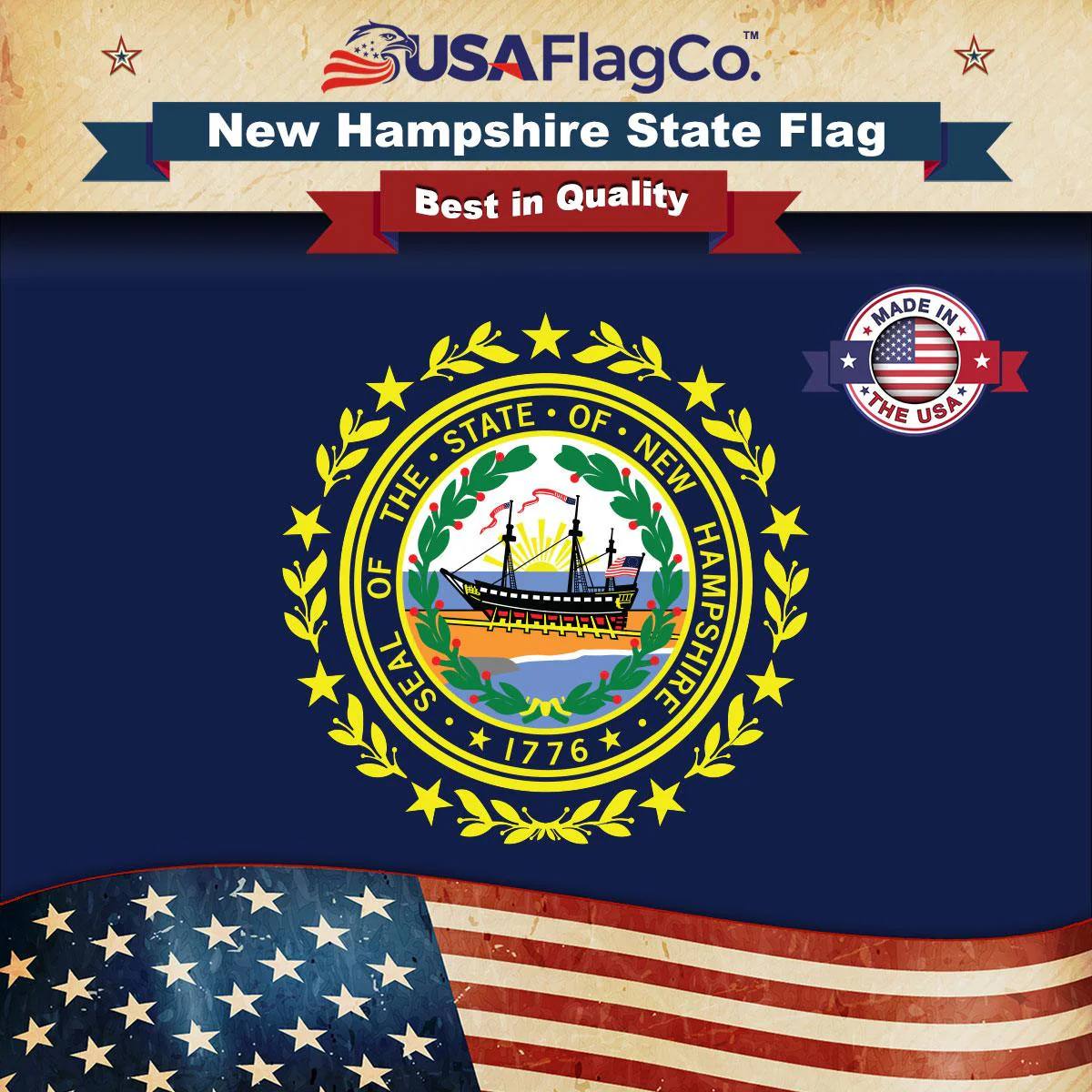 New Hampshire State Flag Made in USA – Heavy Duty Nylon