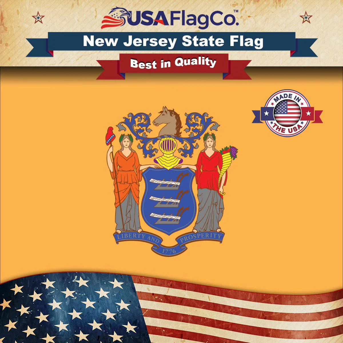 New Jersey State Flag Made in USA – Heavy Duty Nylon
