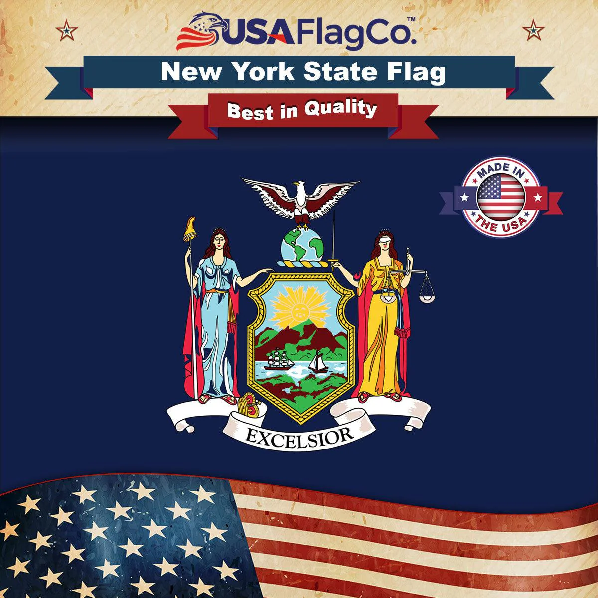 New York State Flag Made in USA – Heavy Duty Nylon