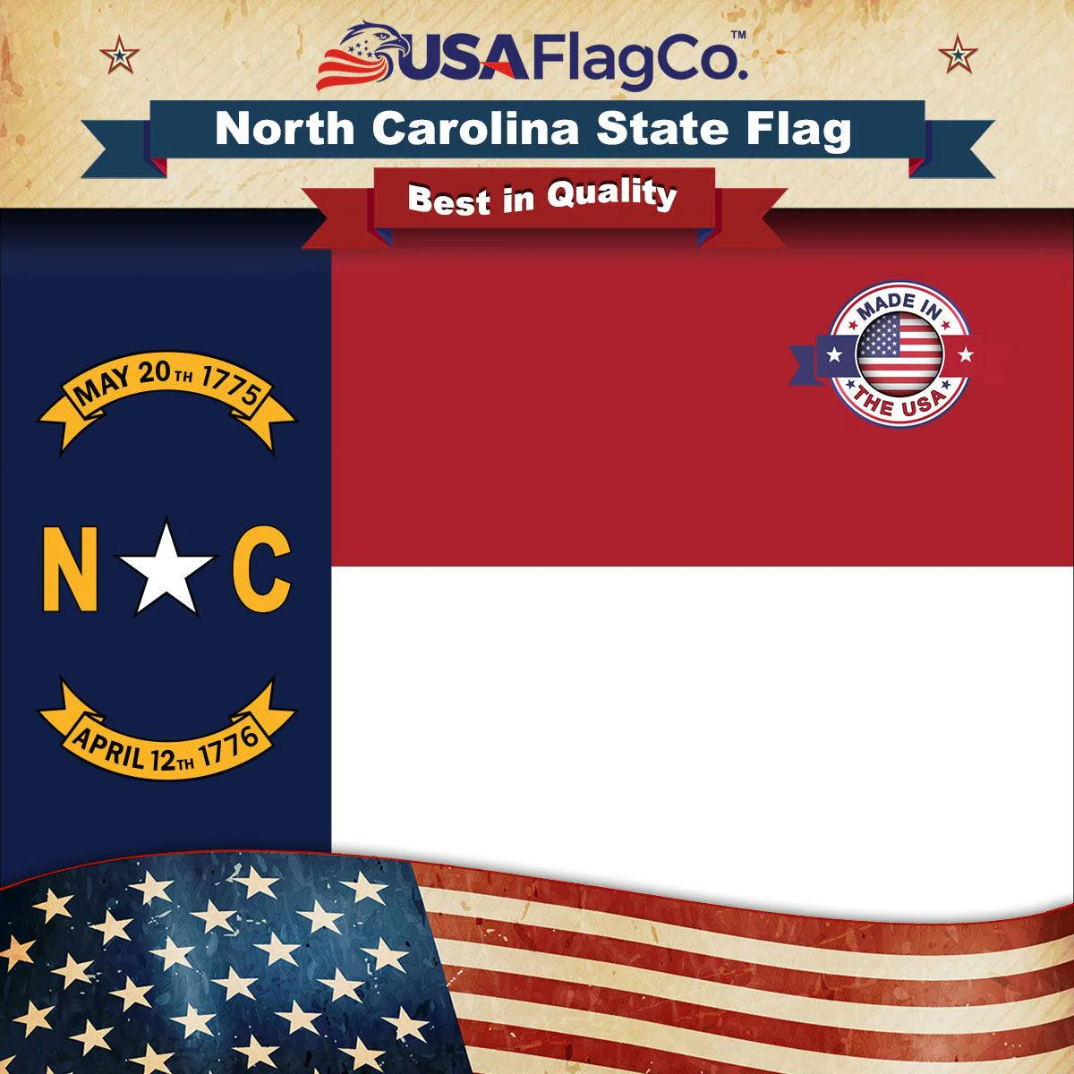 North Carolina State Flag Made in USA – Heavy Duty Nylon