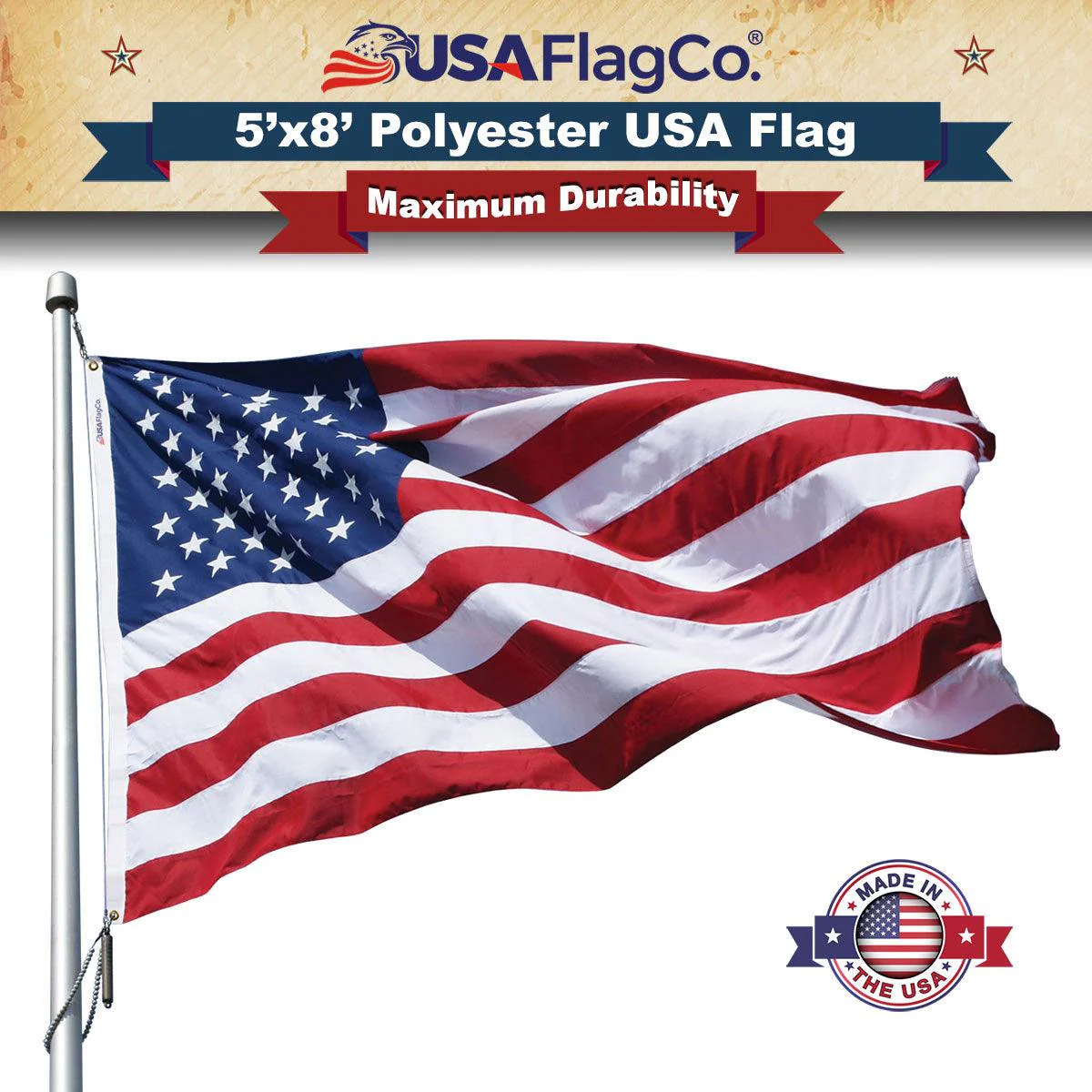 Polyester American Flag 5x8 ft Made in USA – Heavy Duty 2-Ply - Image 3