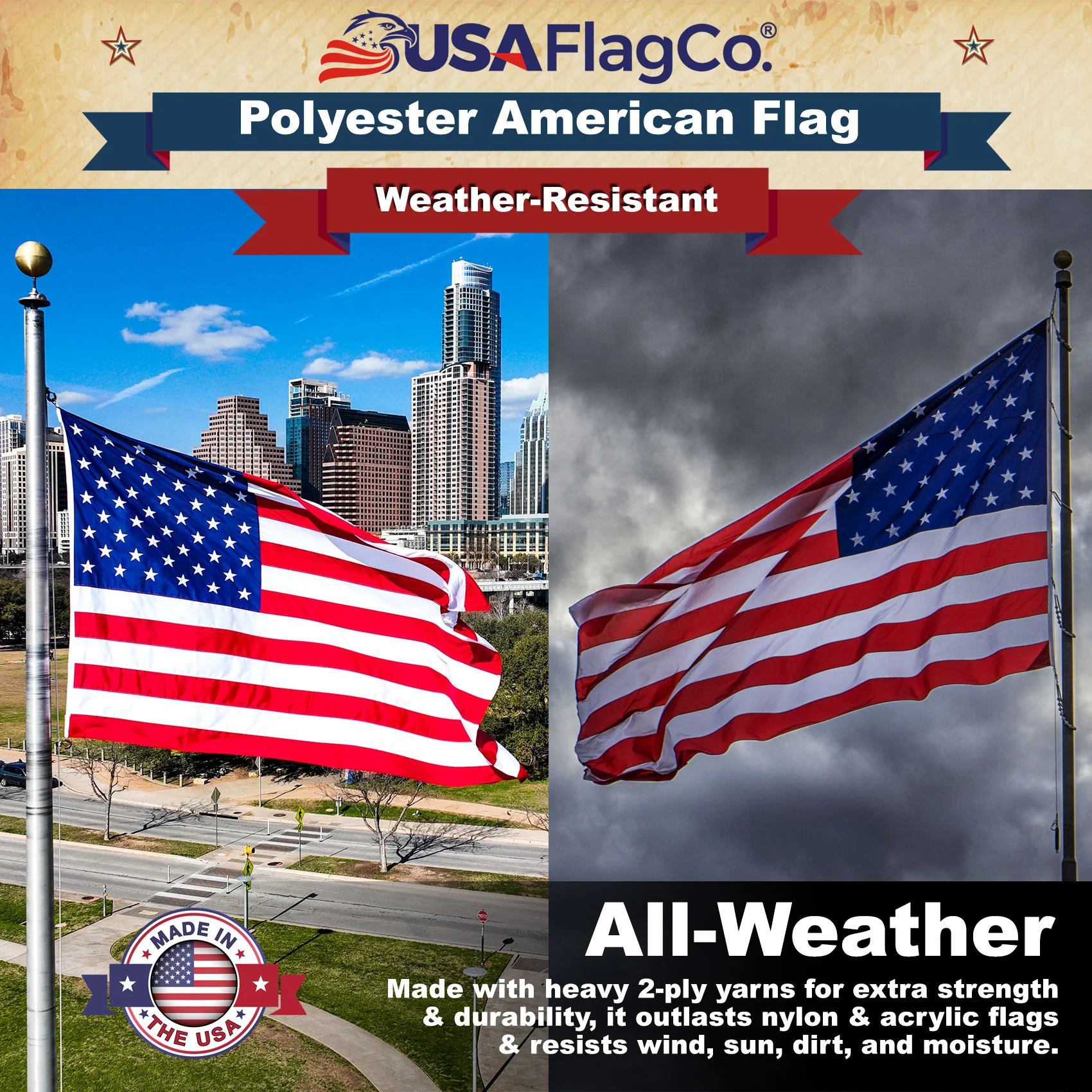 Polyester American Flag 4x6 ft Made in USA – Heavy Duty 2-Ply - Image 4