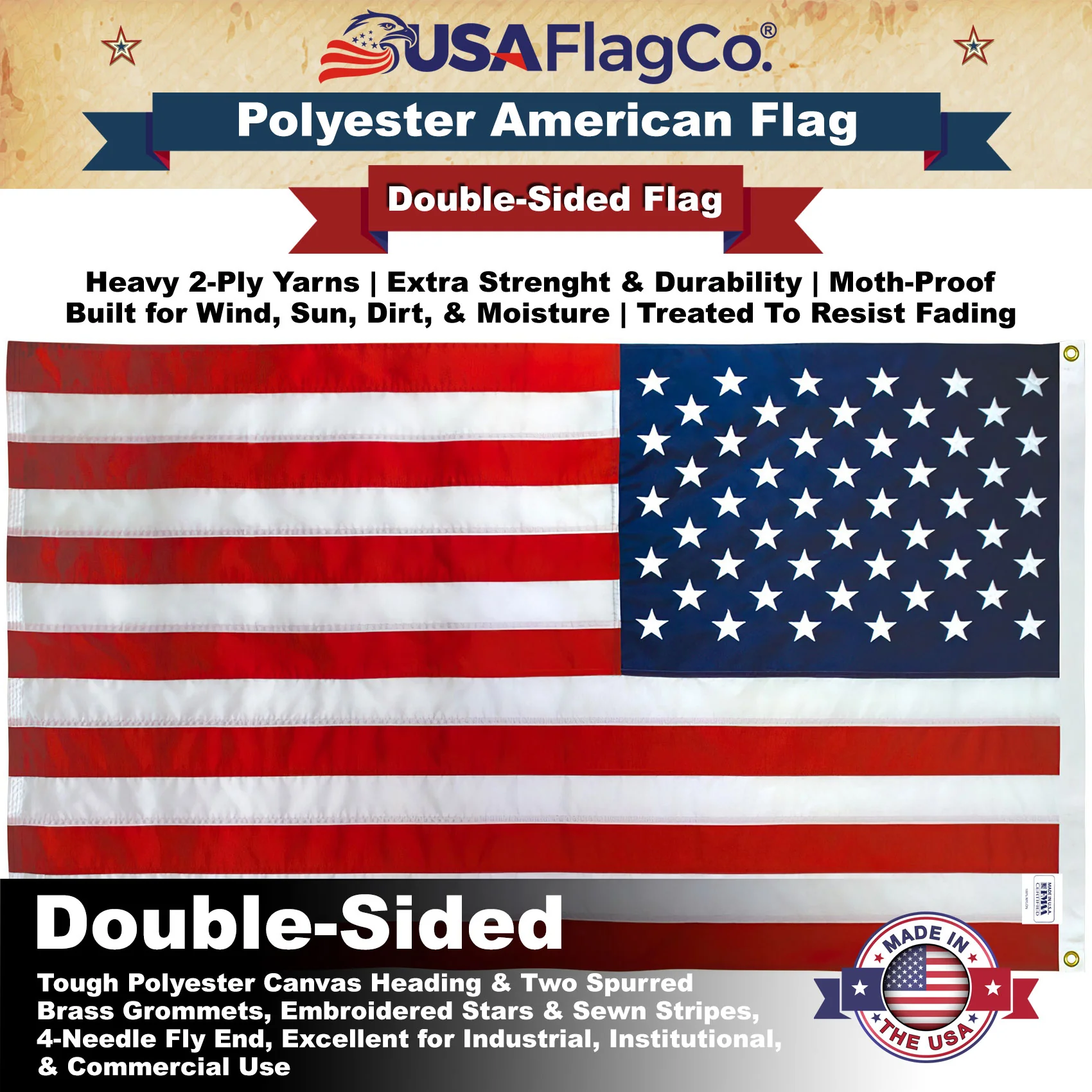 Polyester American Flag 4x6 ft Made in USA – Heavy Duty 2-Ply - Image 6
