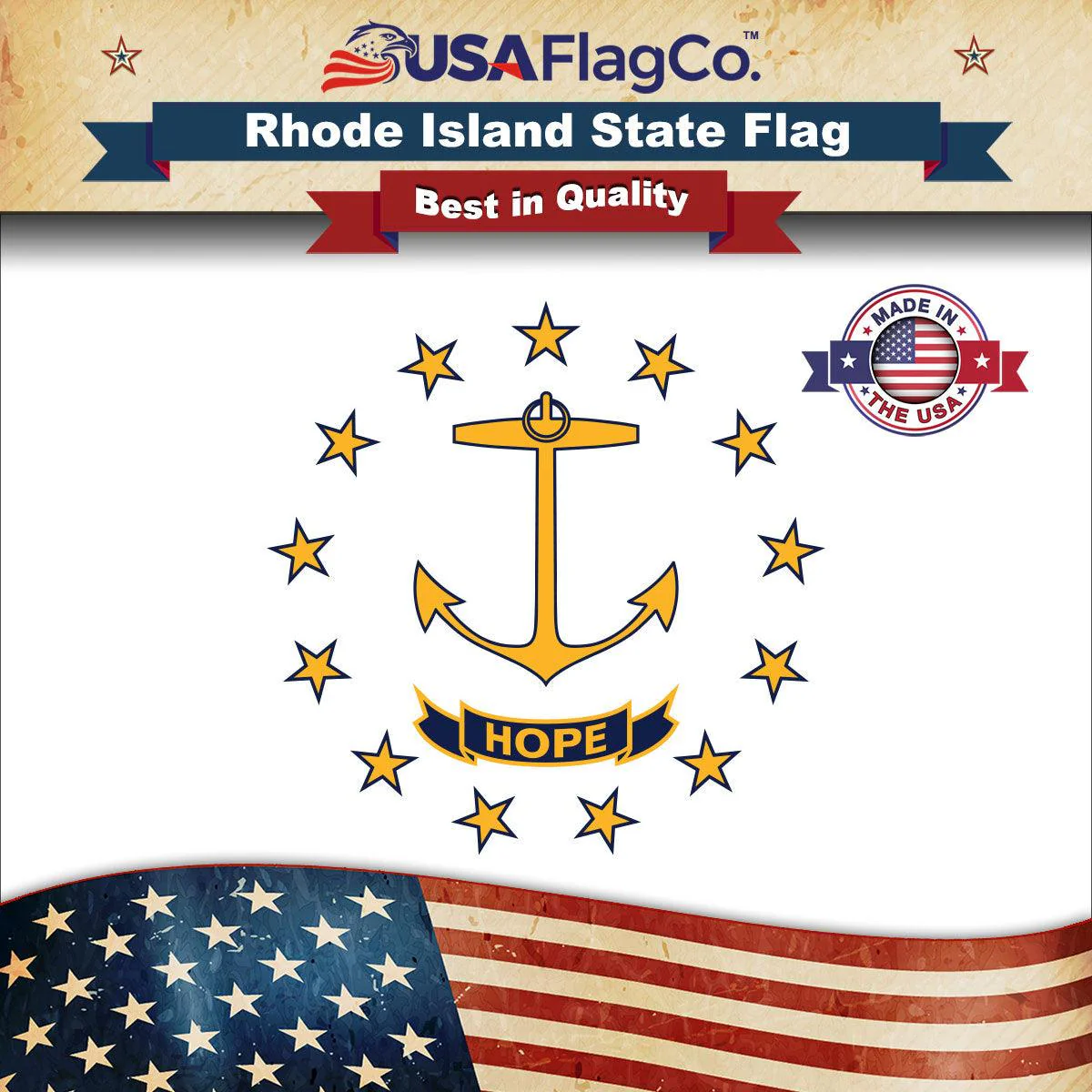 Rhode Island State Flag Made in USA – Heavy Duty Nylon
