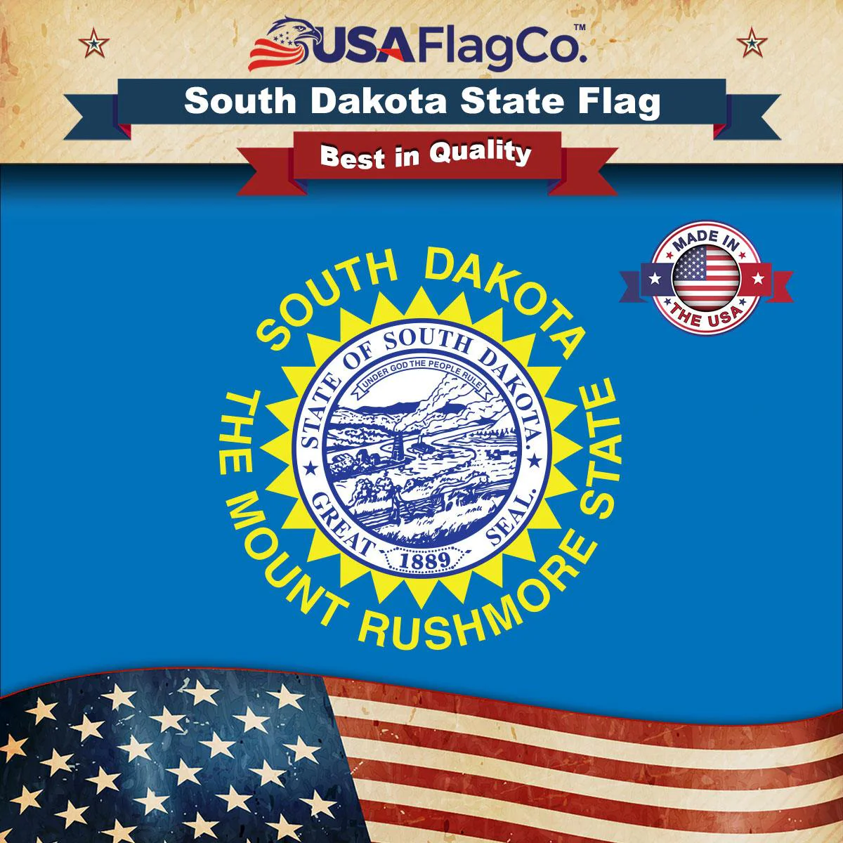 South Dakota State Flag Made in USA – Heavy Duty Nylon