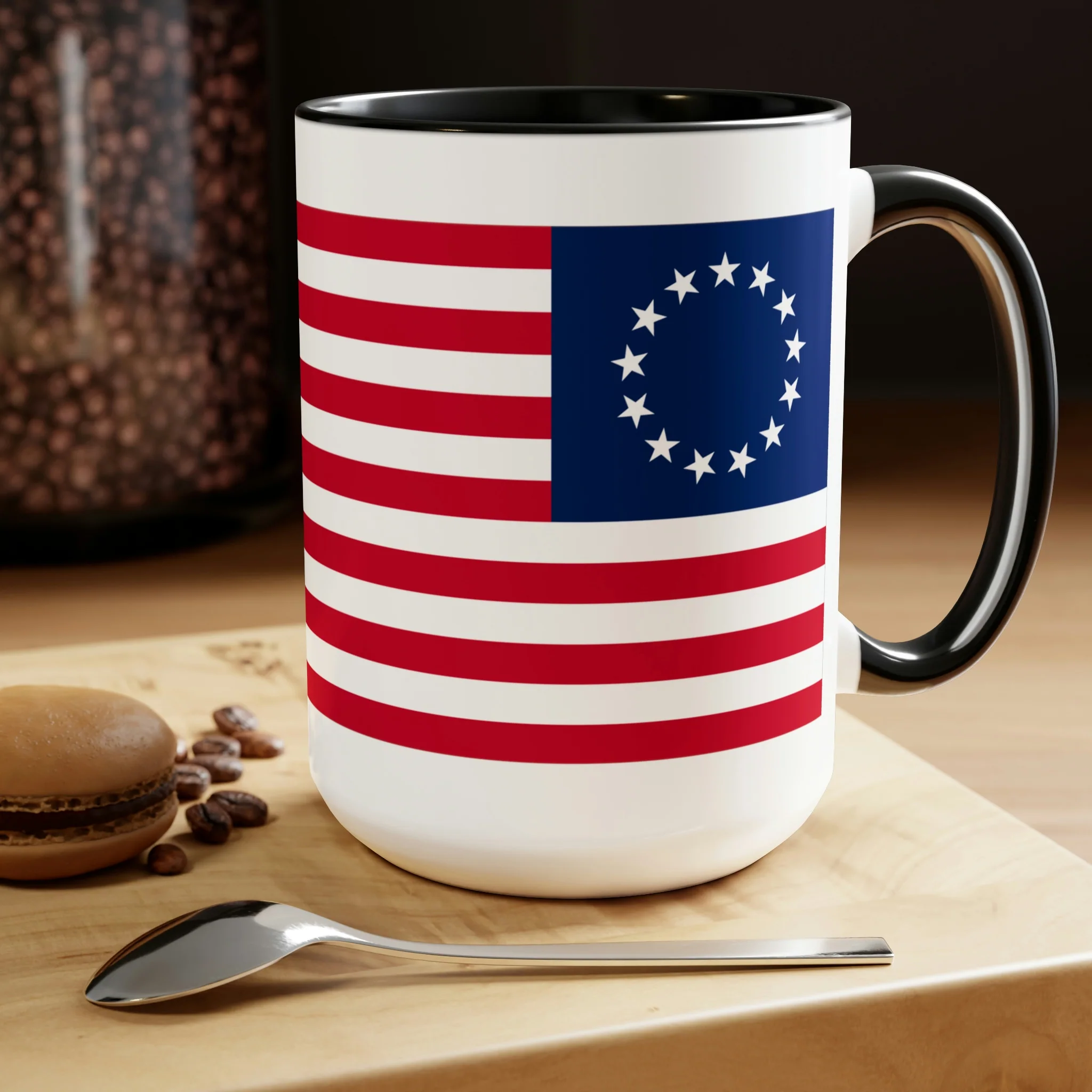 Two-Tone Betsy Ross Flag Coffee Mugs, 15oz - Image 4
