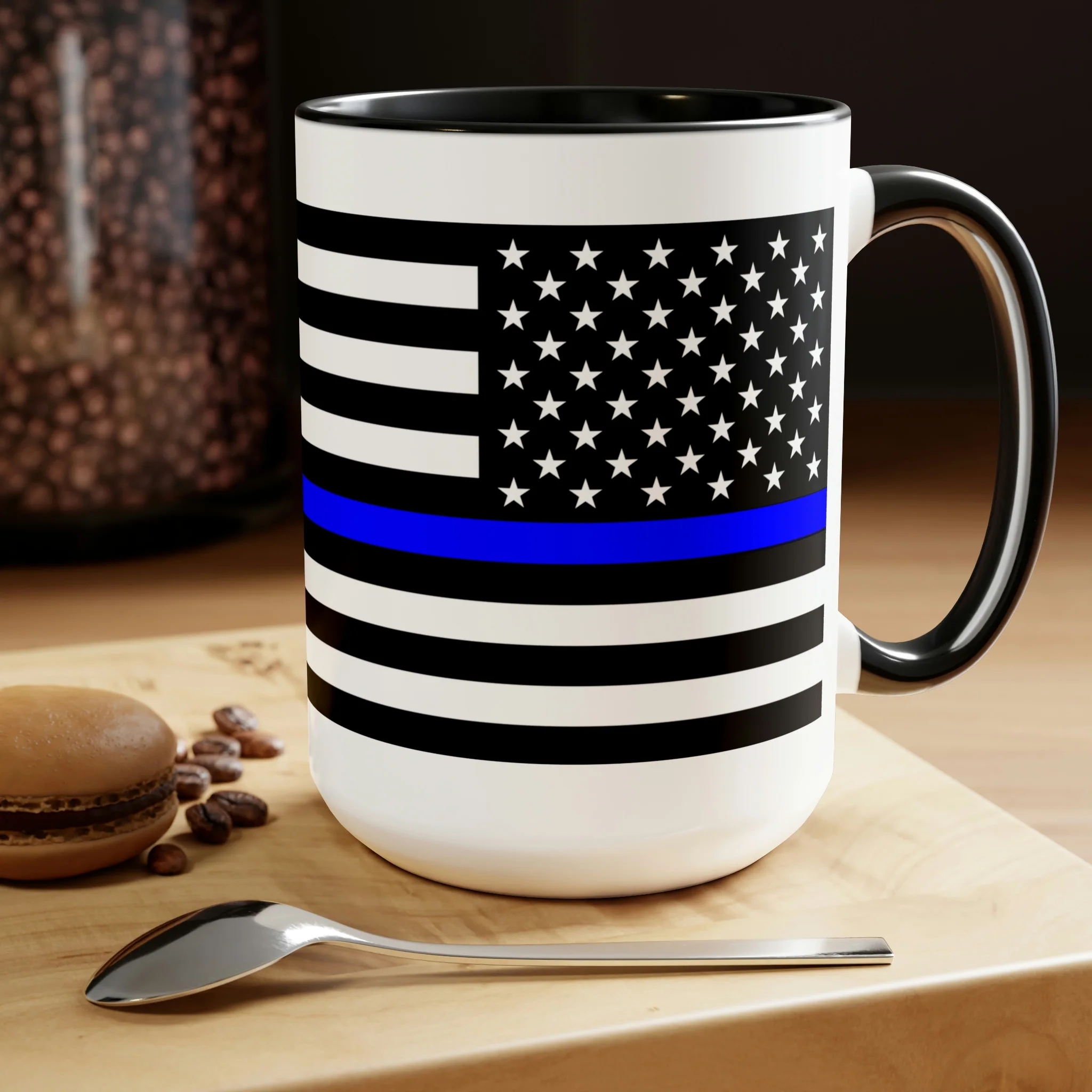 Two-Tone Thin Blue Line Flag Coffee Mugs, 15oz - Image 4