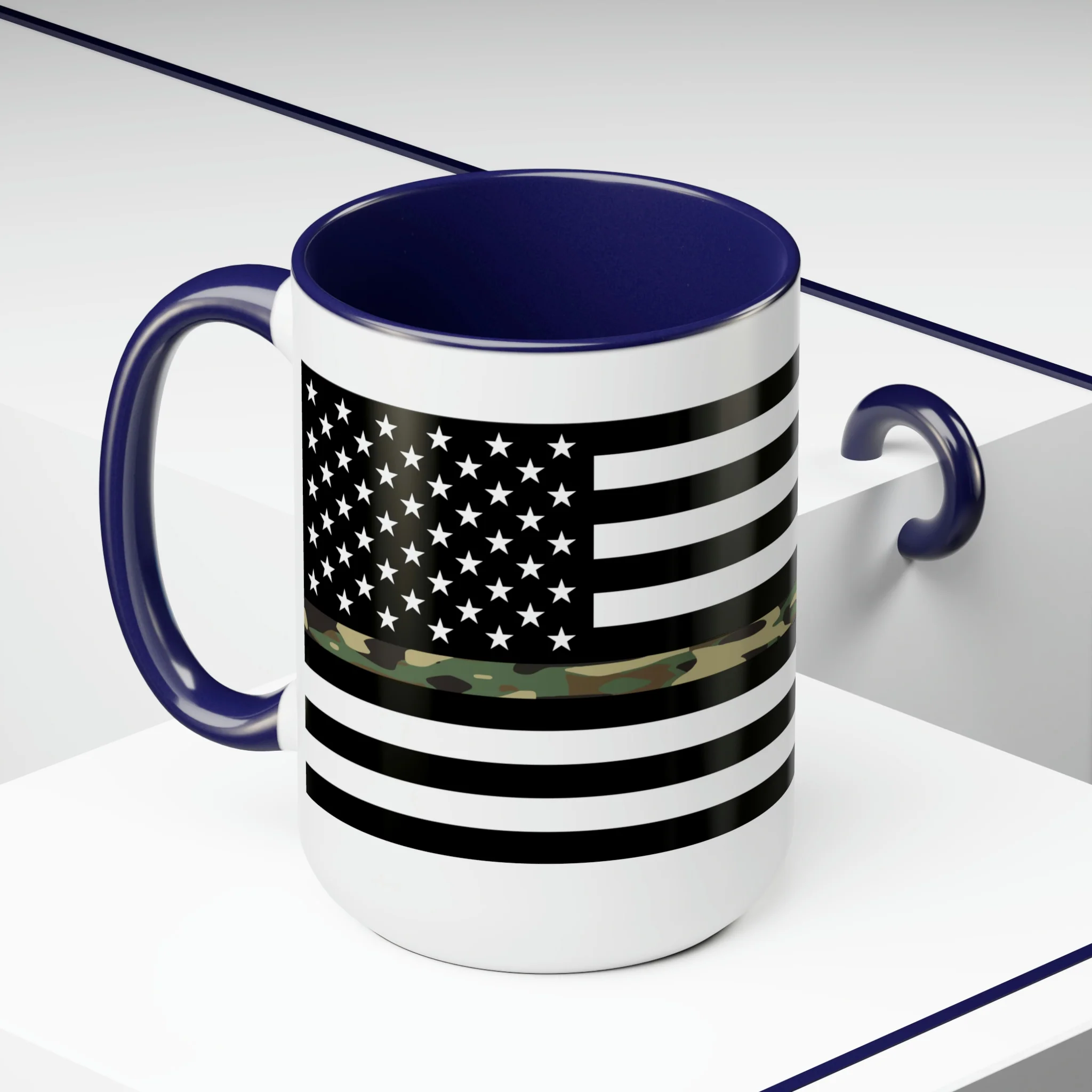 Two-Tone Thin Camo Line Flag Coffee Mugs, 15oz - Image 15