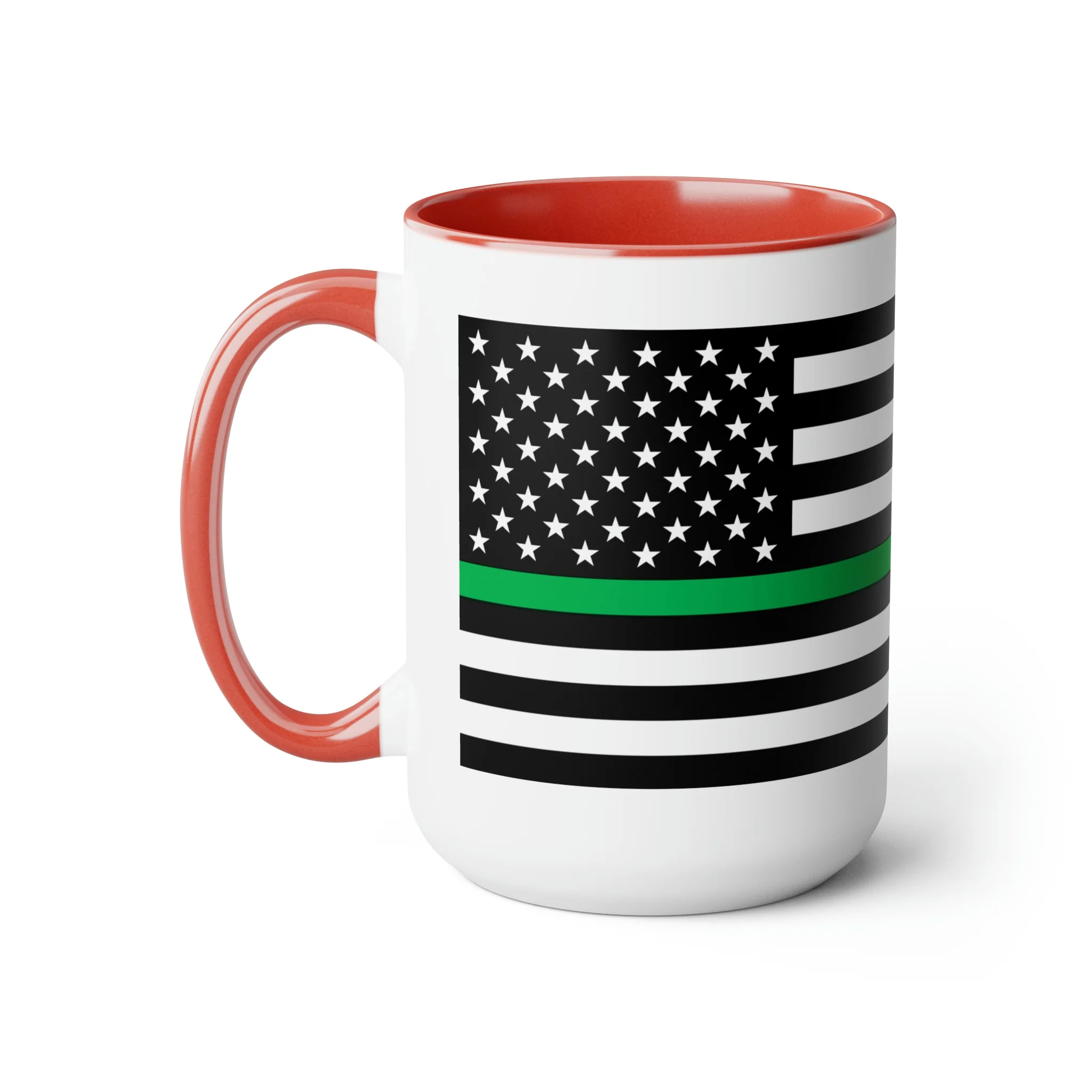 Two-Tone Thin Green Line Flag Coffee Mugs, 15oz - Image 21