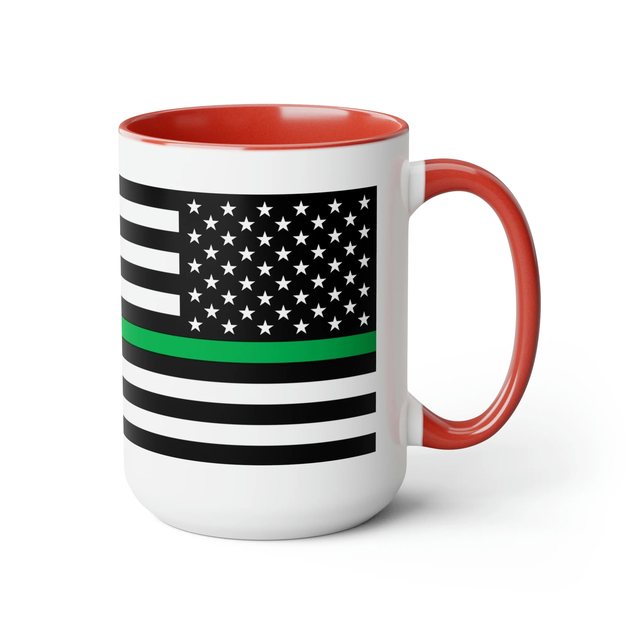 Two-Tone Thin Green Line Flag Coffee Mugs, 15oz - Image 23