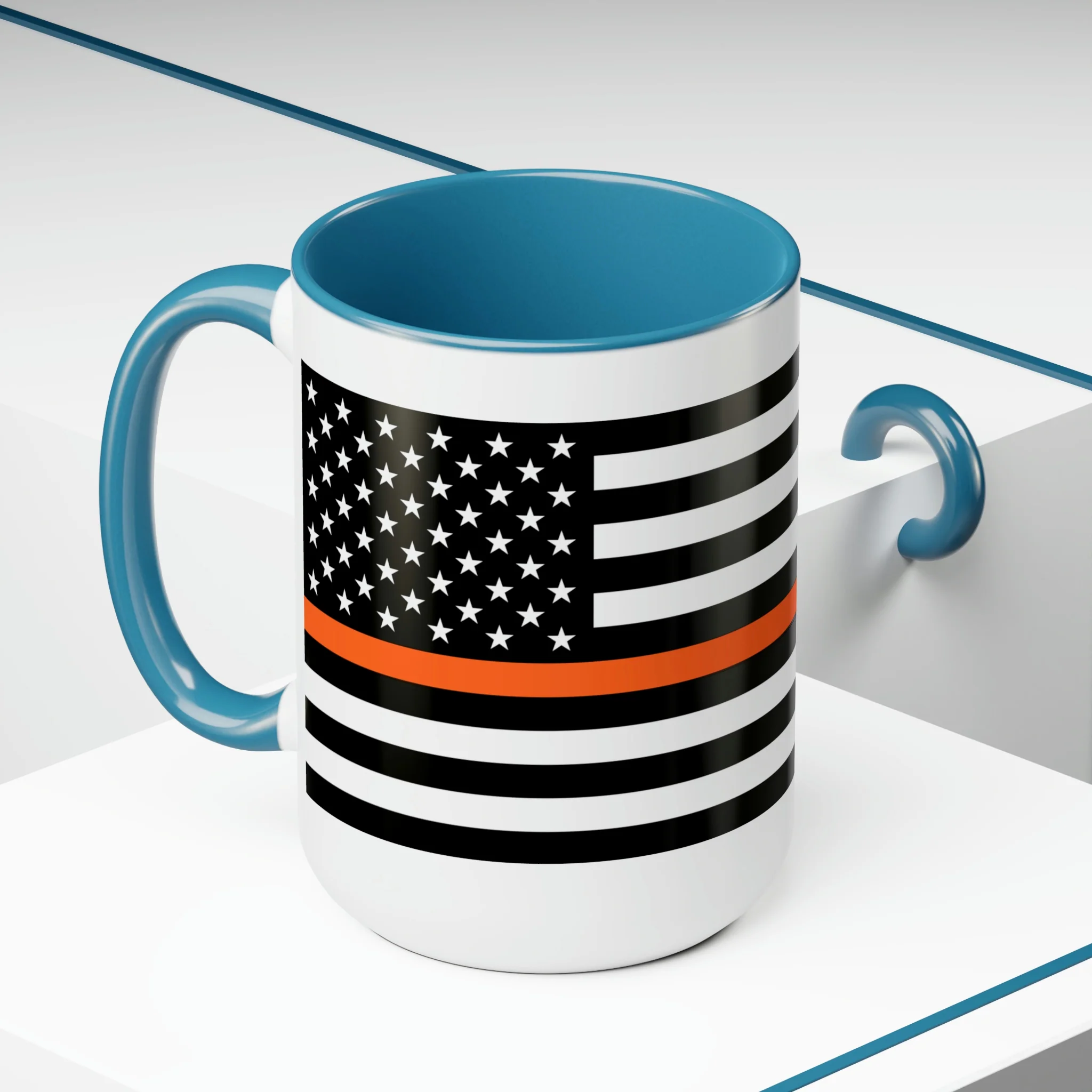 Two-Tone Thin Orange Line Flag Coffee Mugs, 15oz - Image 10