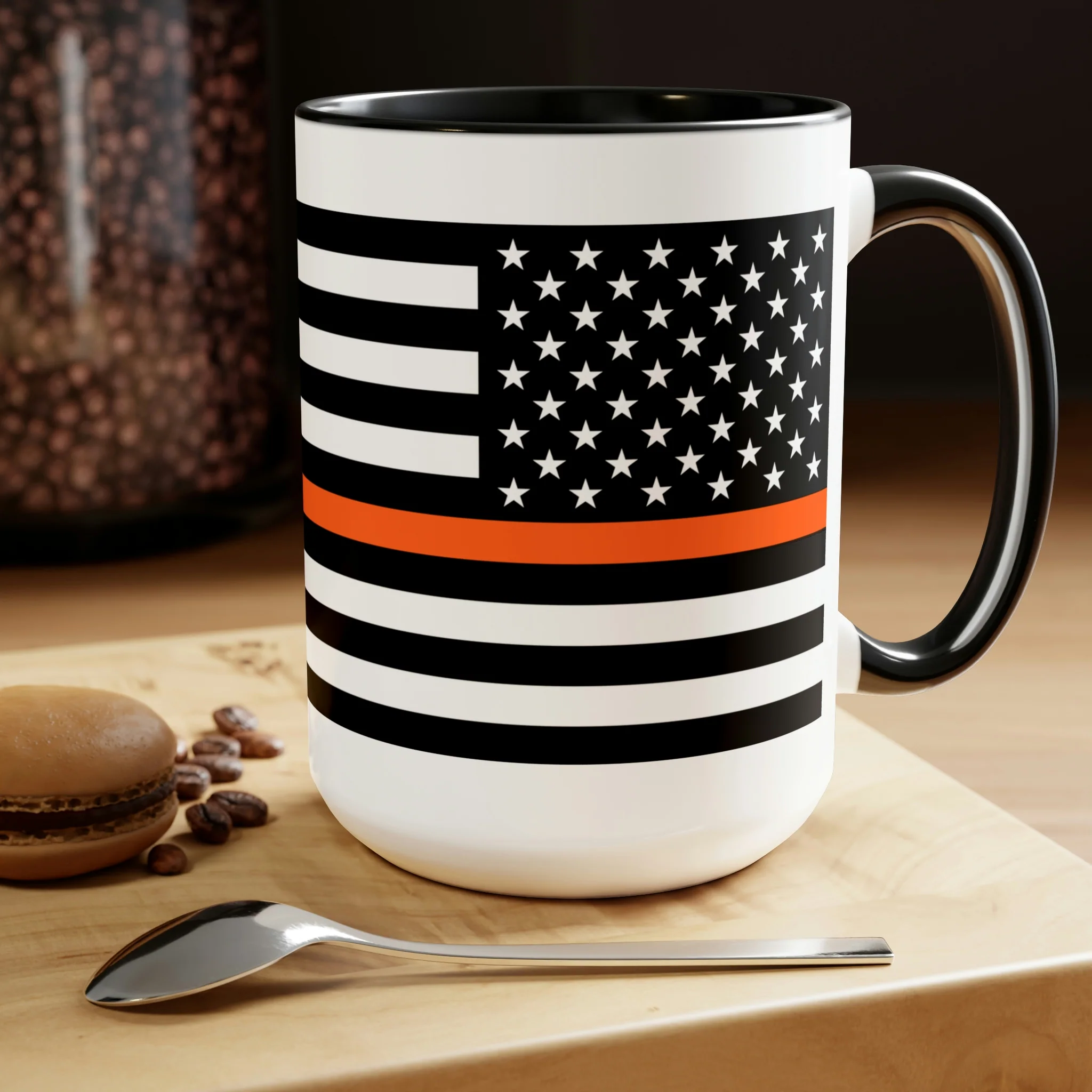 Two-Tone Thin Orange Line Flag Coffee Mugs, 15oz - Image 4