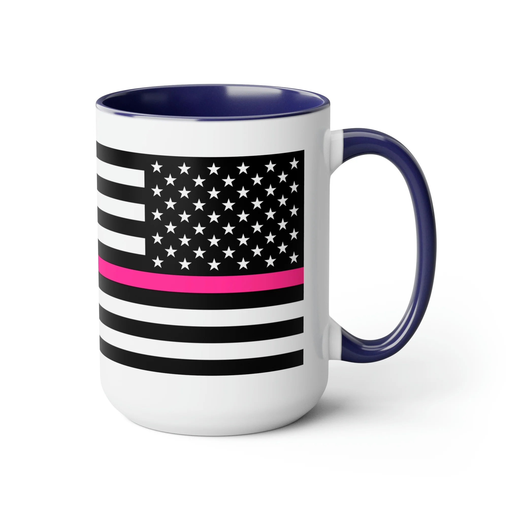 Two-Tone Thin Pink Line Flag Coffee Mugs, 15oz - Image 13
