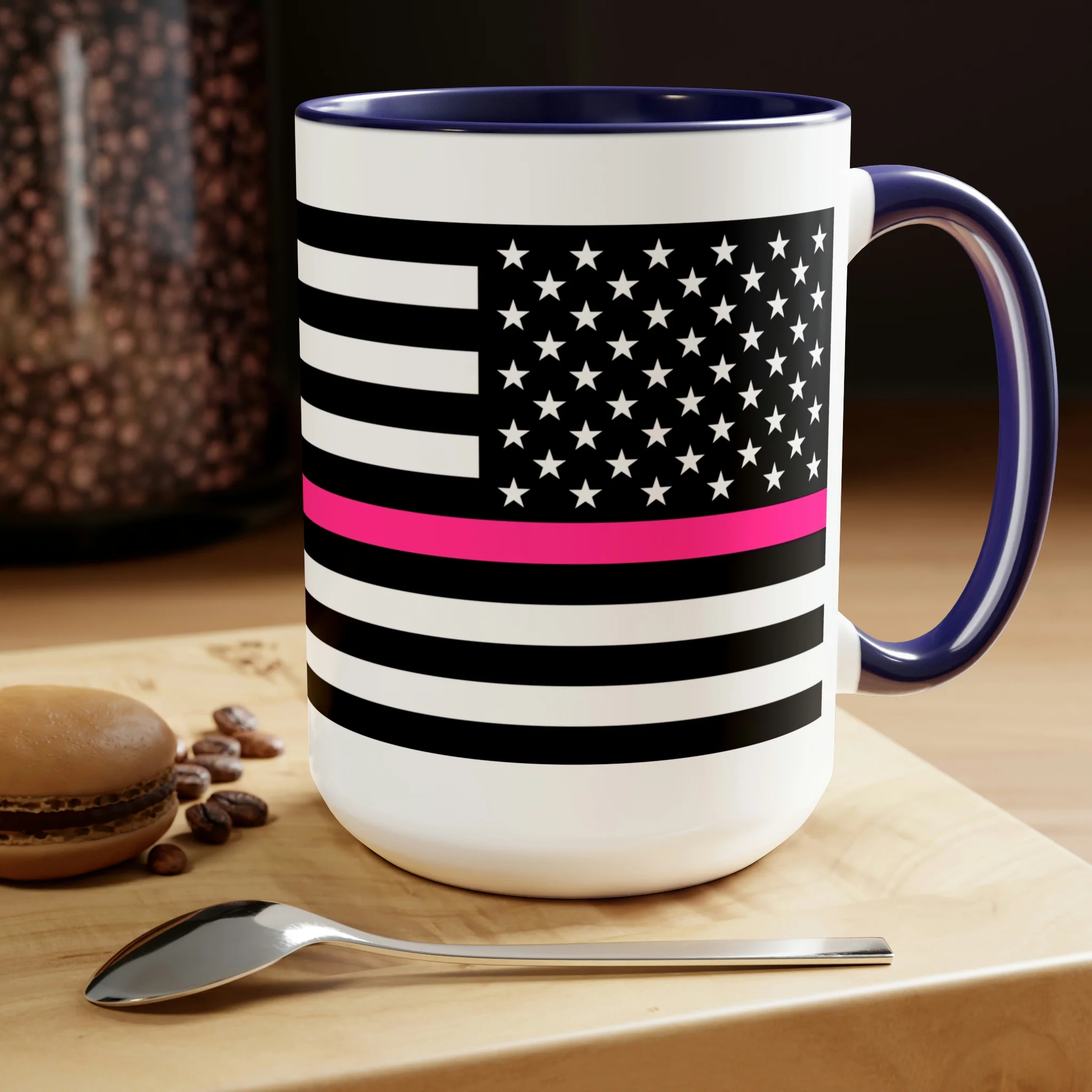 Two-Tone Thin Pink Line Flag Coffee Mugs, 15oz - Image 14