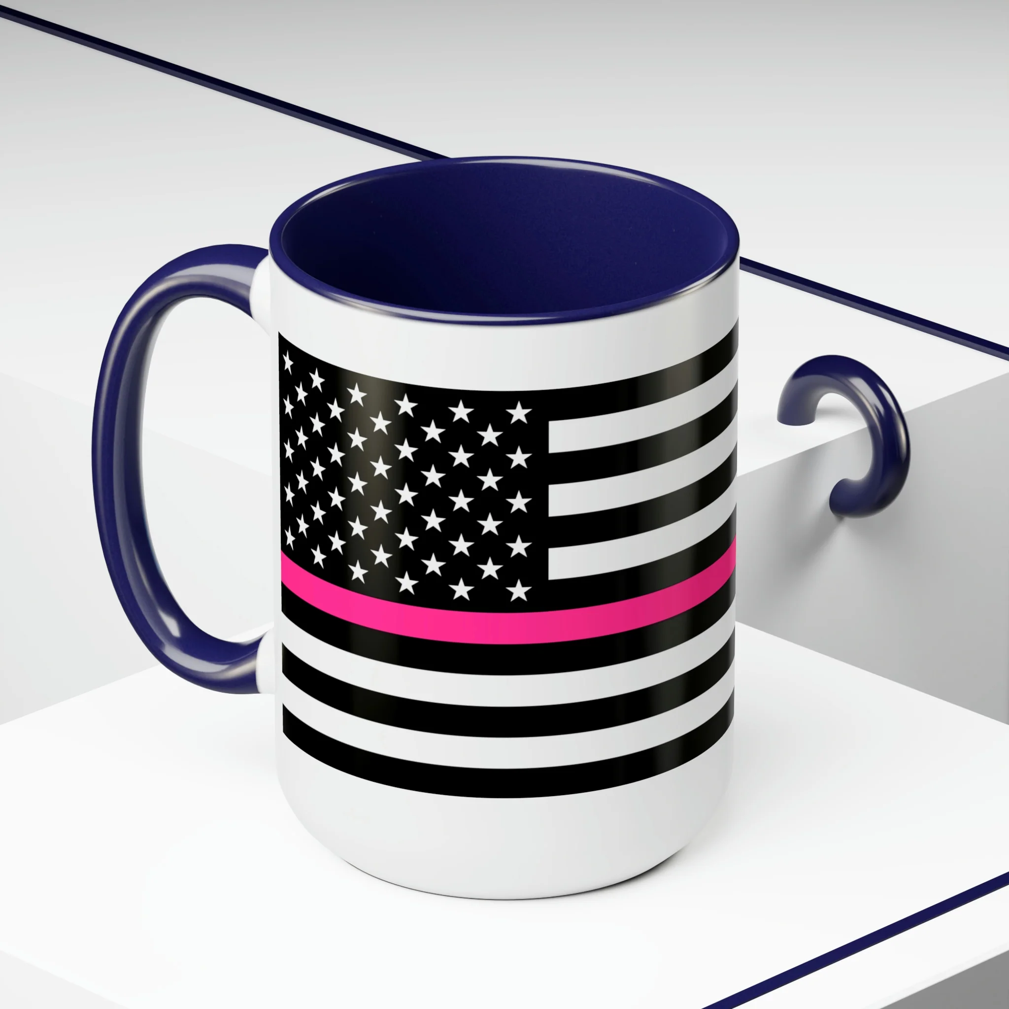 Two-Tone Thin Pink Line Flag Coffee Mugs, 15oz - Image 15