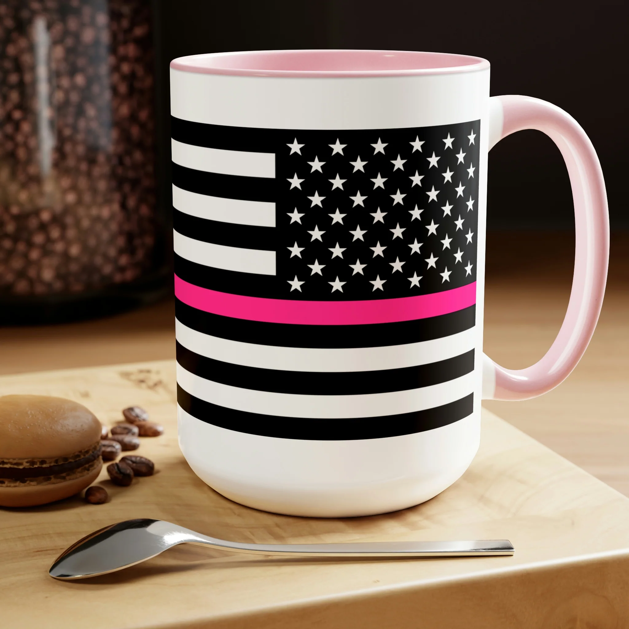 Two-Tone Thin Pink Line Flag Coffee Mugs, 15oz - Image 19