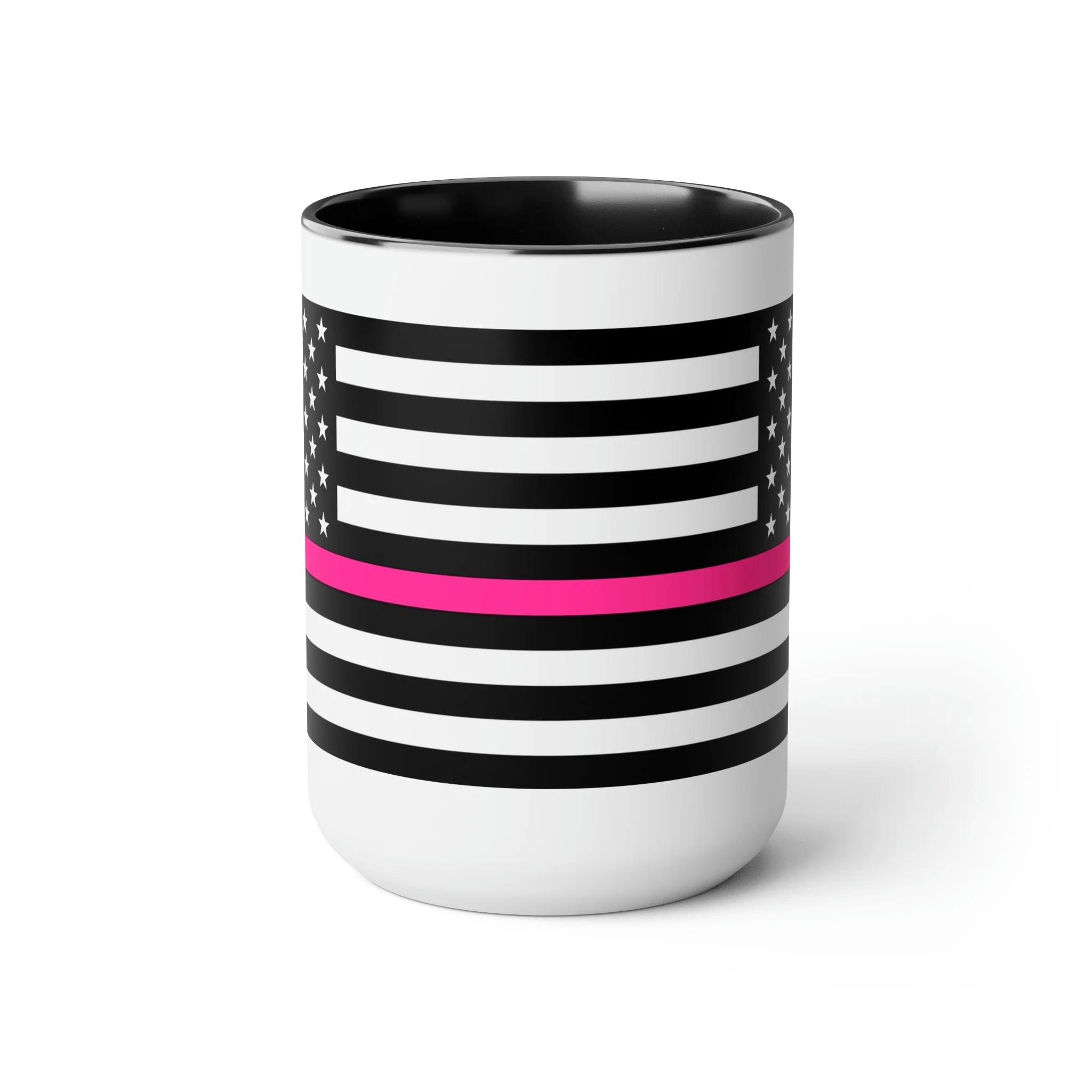 Two-Tone Thin Pink Line Flag Coffee Mugs, 15oz - Image 2