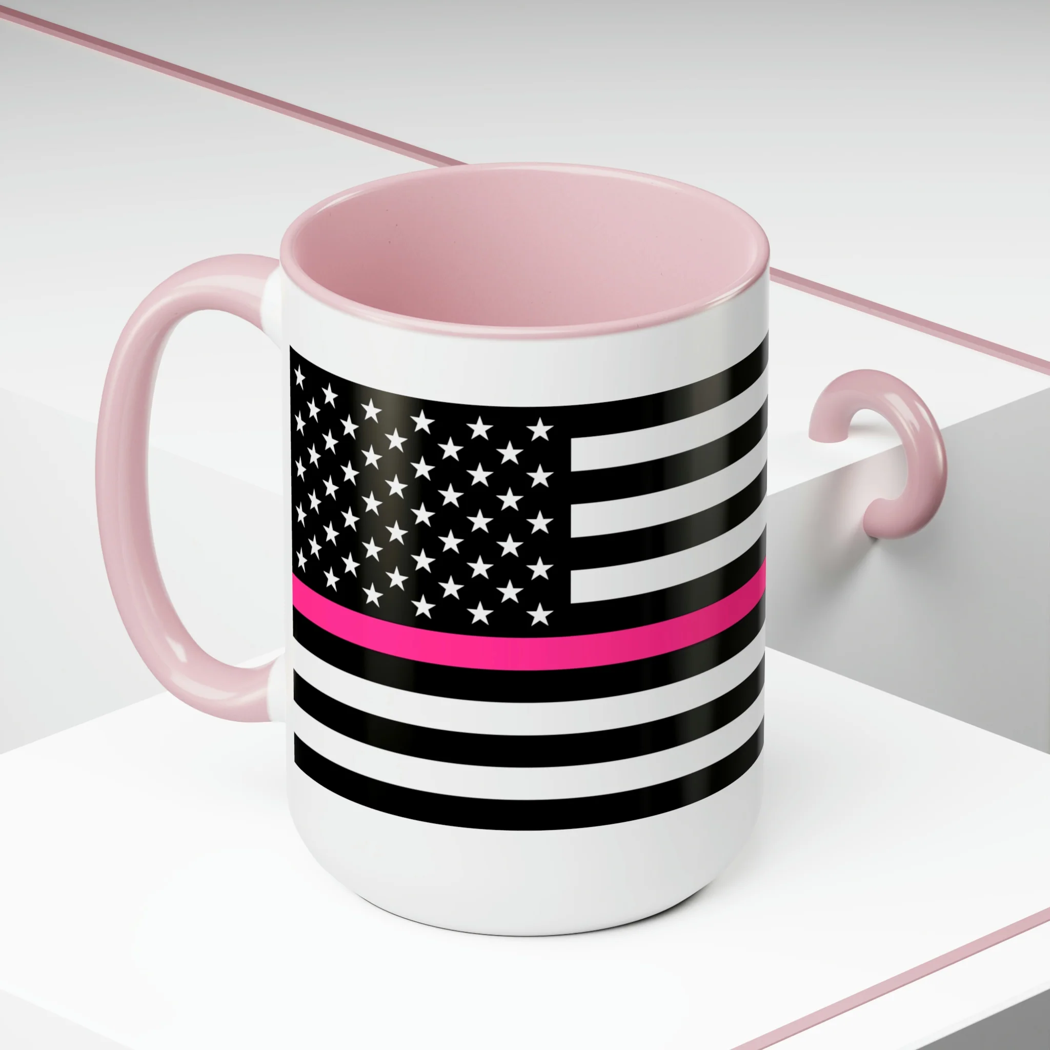 Two-Tone Thin Pink Line Flag Coffee Mugs, 15oz - Image 20