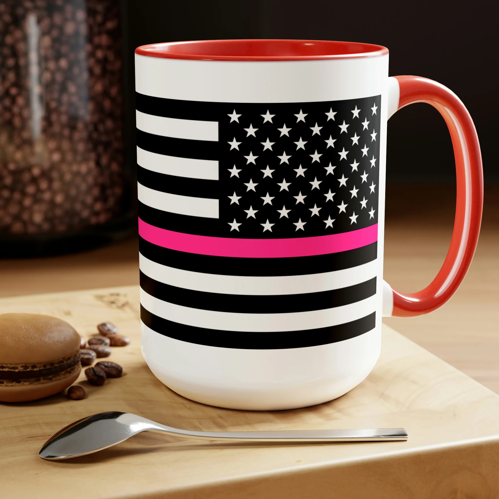 Two-Tone Thin Pink Line Flag Coffee Mugs, 15oz - Image 24