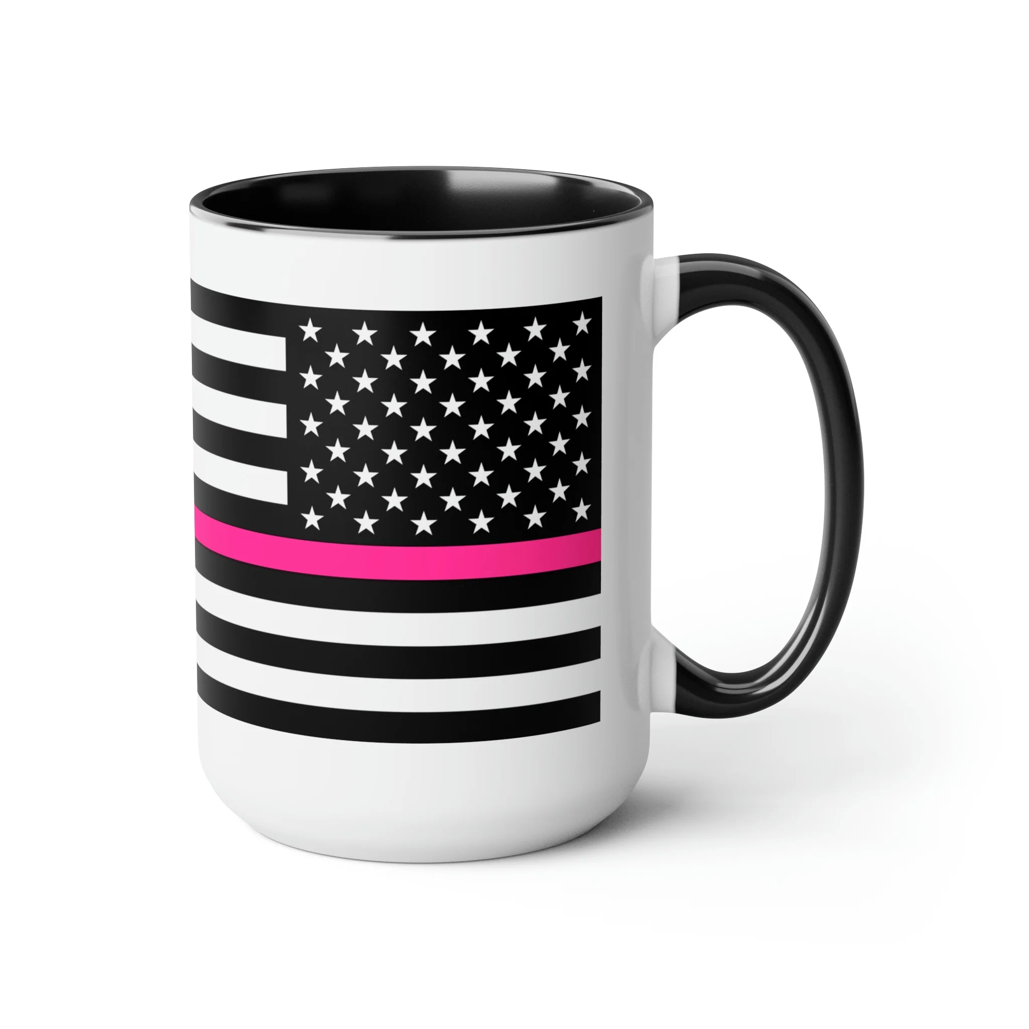 Two-Tone Thin Pink Line Flag Coffee Mugs, 15oz - Image 3