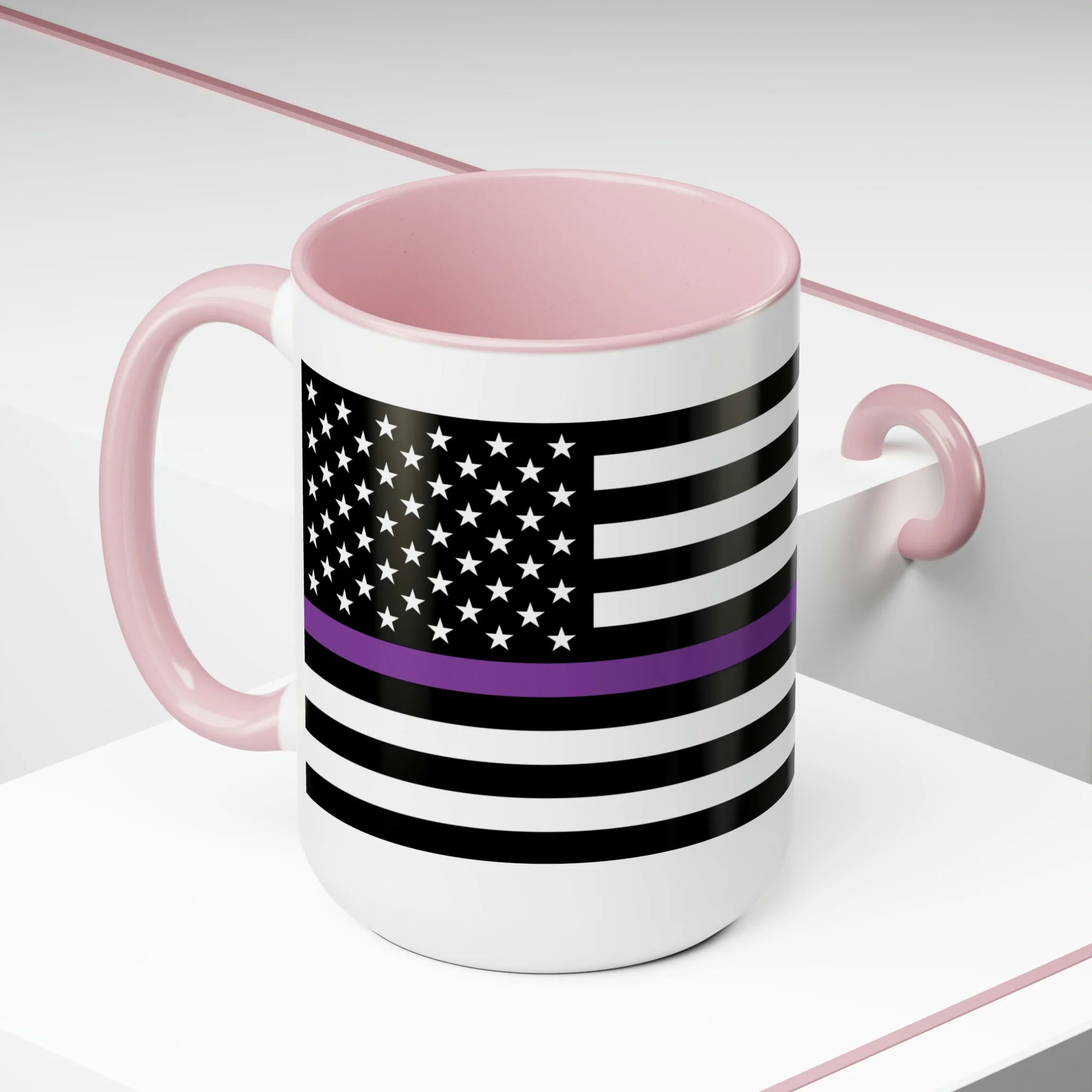 Two-Tone Thin Purple Line Flag Coffee Mugs, 15oz - Image 20