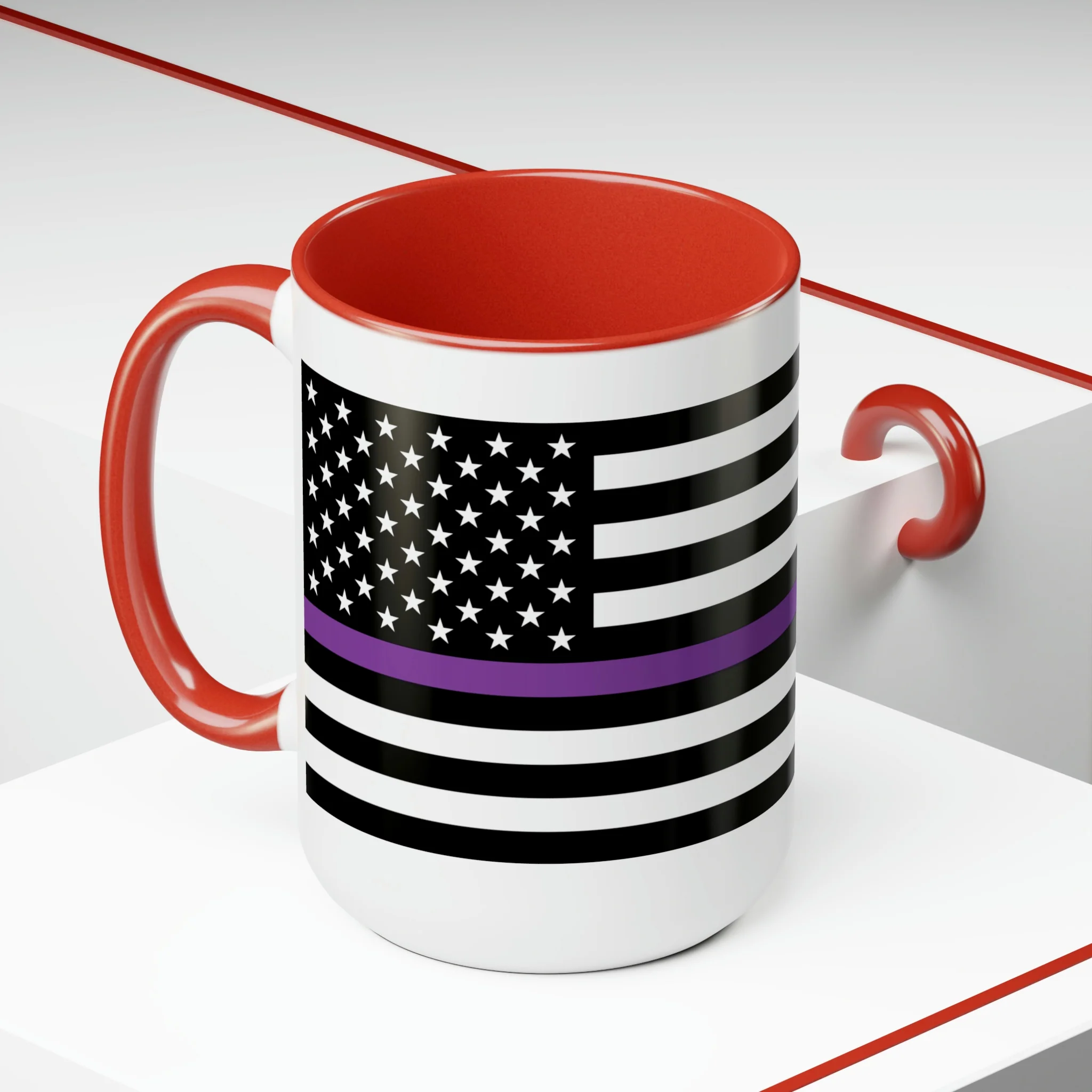 Two-Tone Thin Purple Line Flag Coffee Mugs, 15oz - Image 25