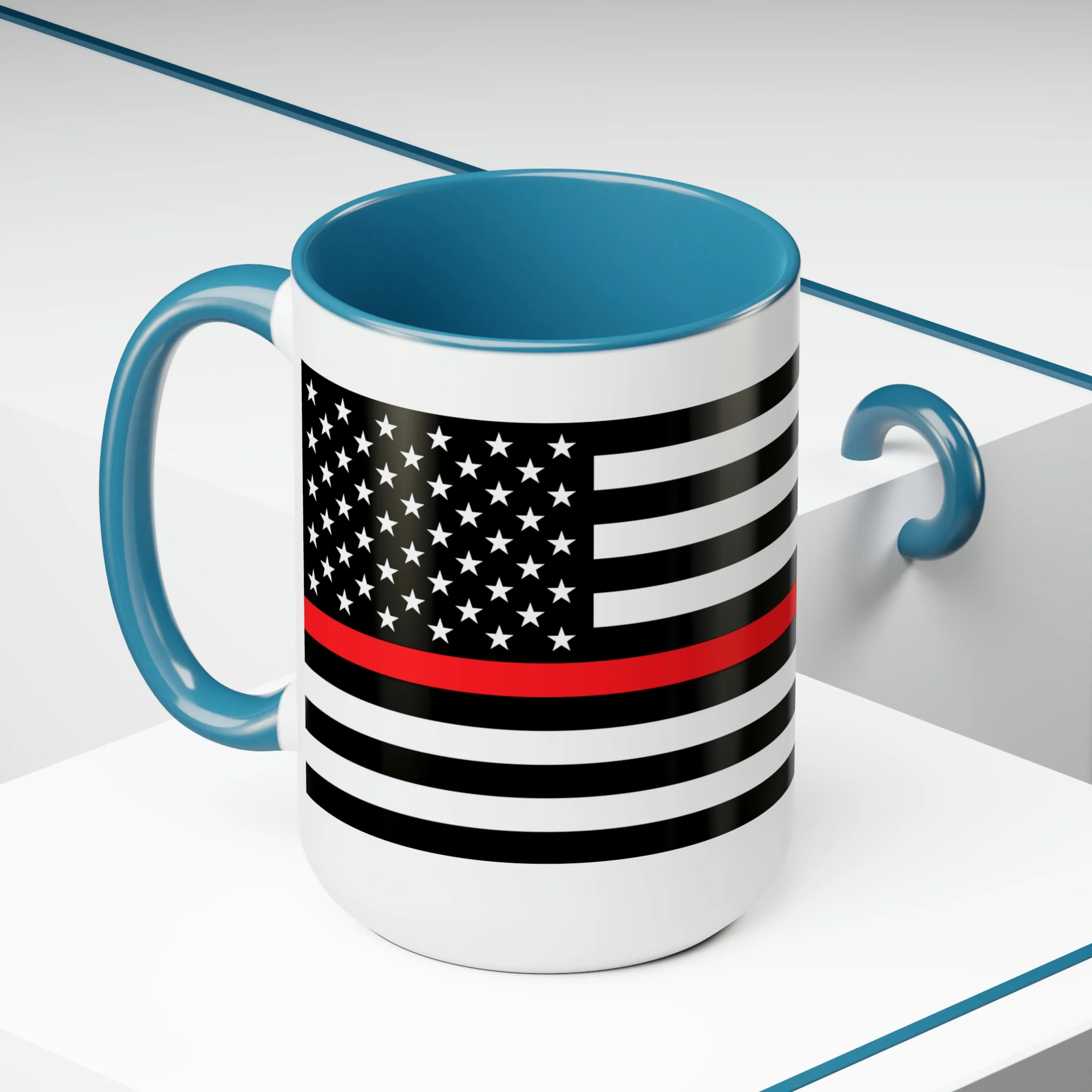 Two-Tone Thin Red Line Flag Coffee Mugs, 15oz - Image 10