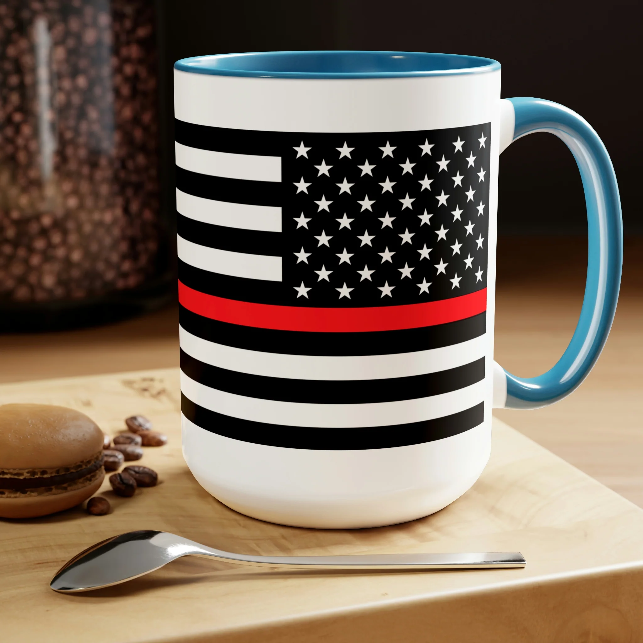 Two-Tone Thin Red Line Flag Coffee Mugs, 15oz - Image 9