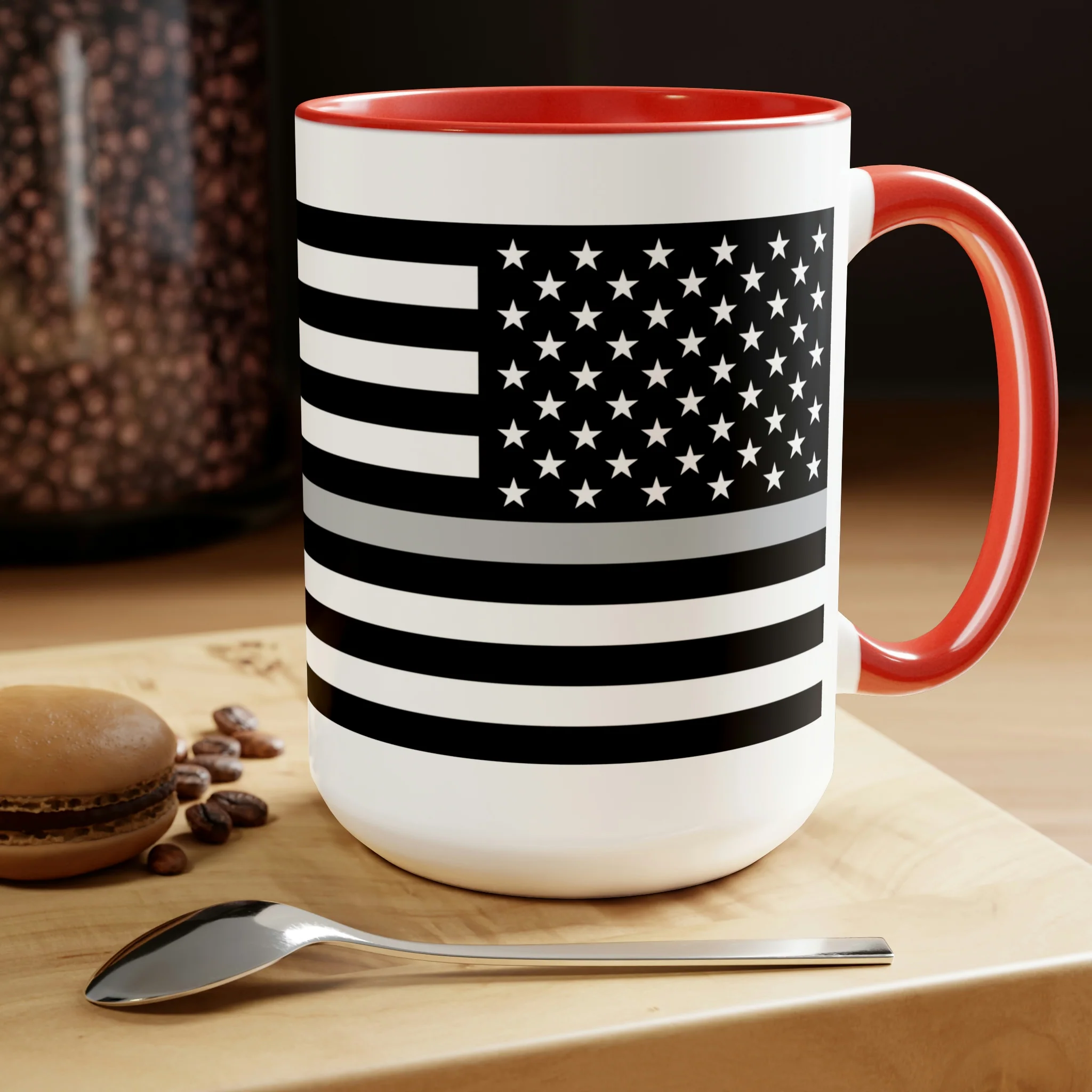 Two-Tone Thin Silver Line Flag Coffee Mugs, 15oz - Image 24