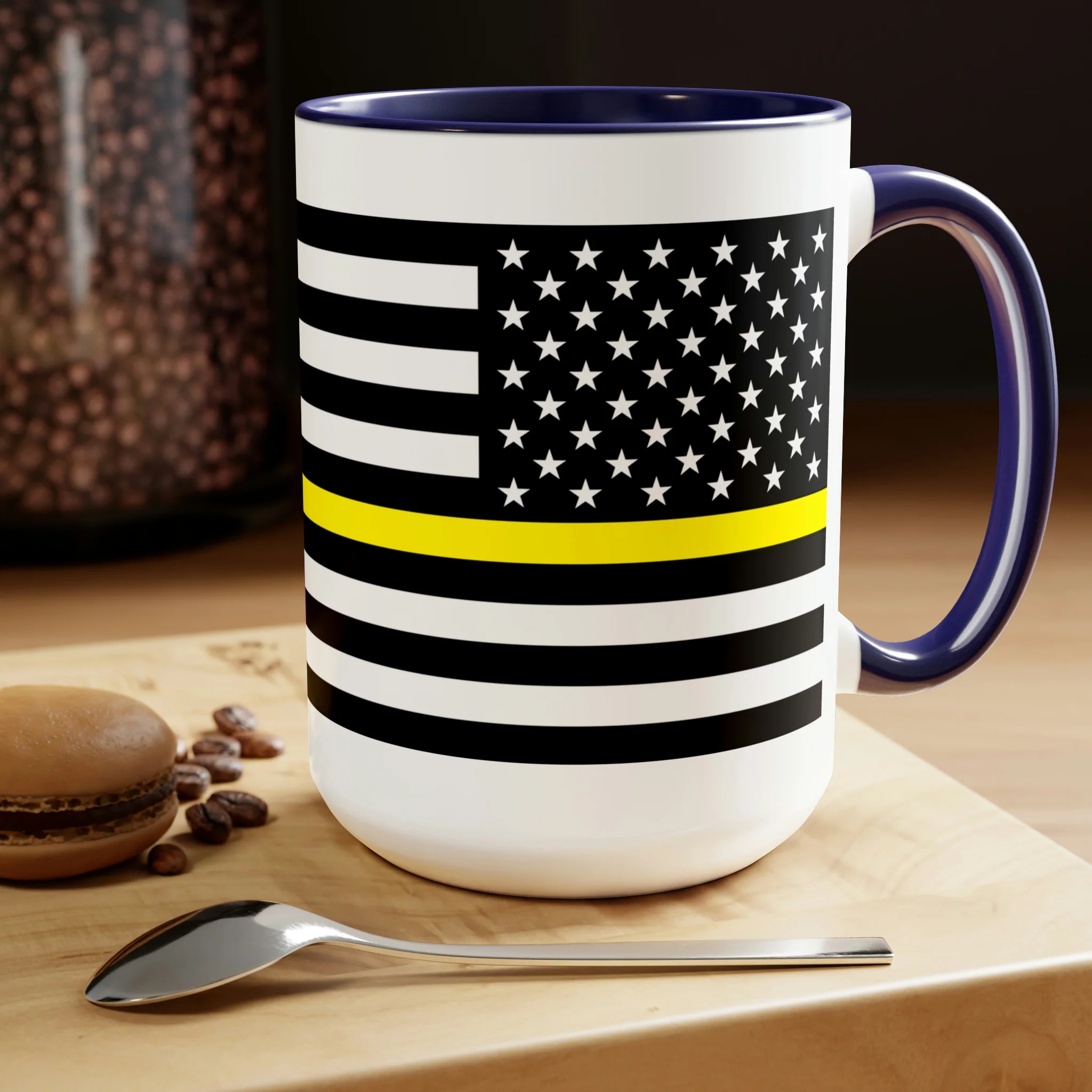 Two-Tone Thin Yellow Line Flag Coffee Mugs, 15oz - Image 14