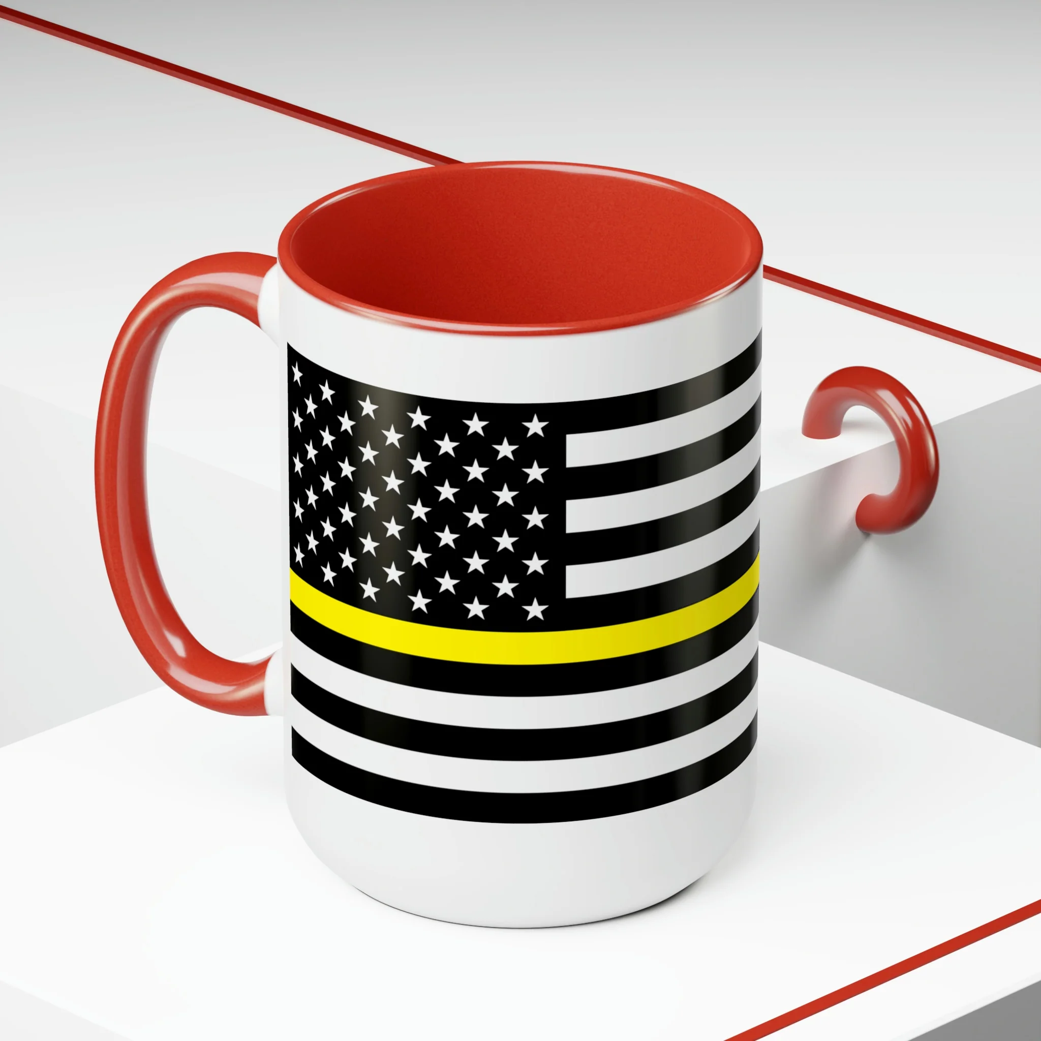 Two-Tone Thin Yellow Line Flag Coffee Mugs, 15oz - Image 25