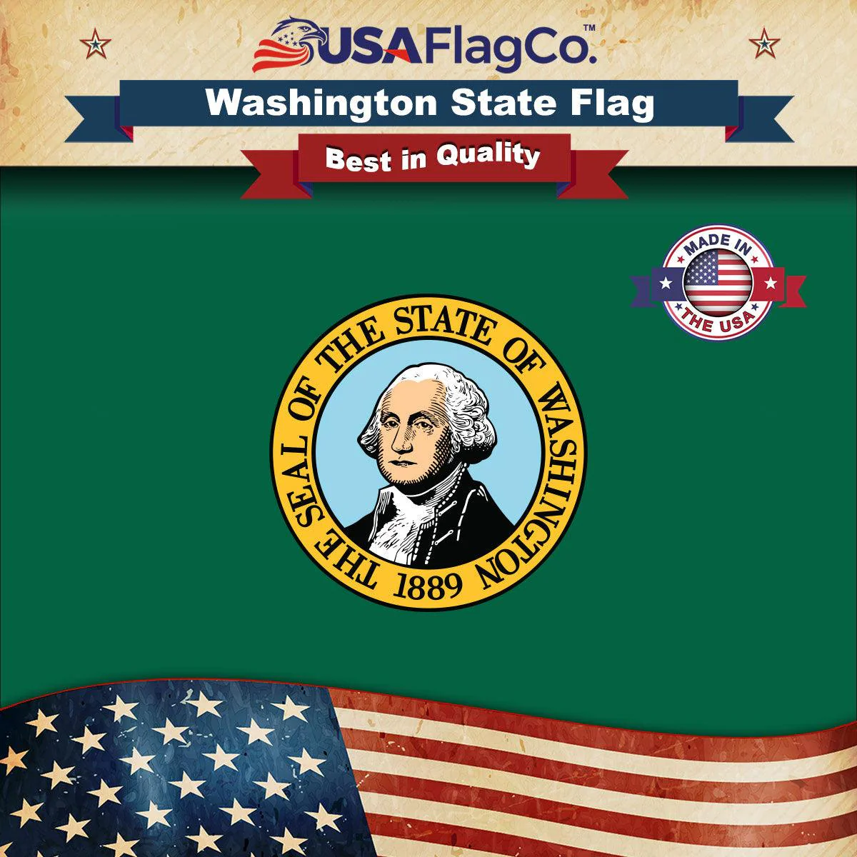 Washington State Flag Made in USA – Double-Sided Heavy Duty Nylon